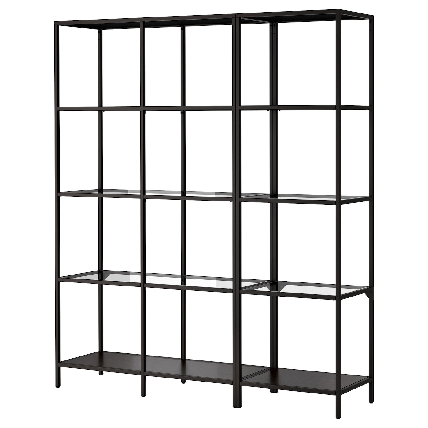 IKEA VITTSJÖ regał, czarnobrąz/szkło, 151x36x175 cm