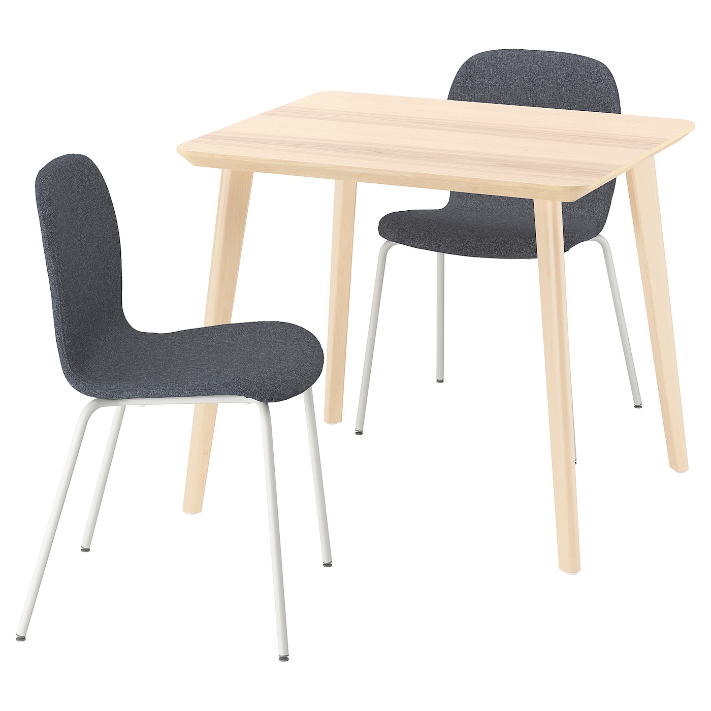 IKEA LISABO / KARLPETTER stół i 2 krzesła, okleina jesionowa/Gunnared średni szary biały, 88x78 cm