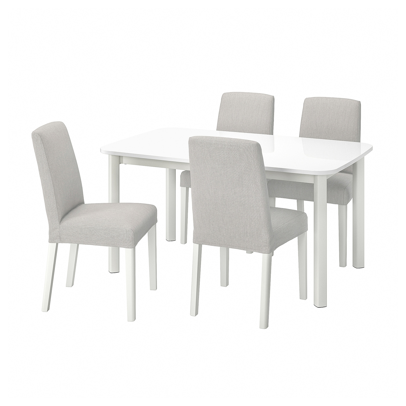 IKEA STRANDTORP / BERGMUND stół i 4 krzesła, biały/Orsta jasnoszary, 150/205/260 cm