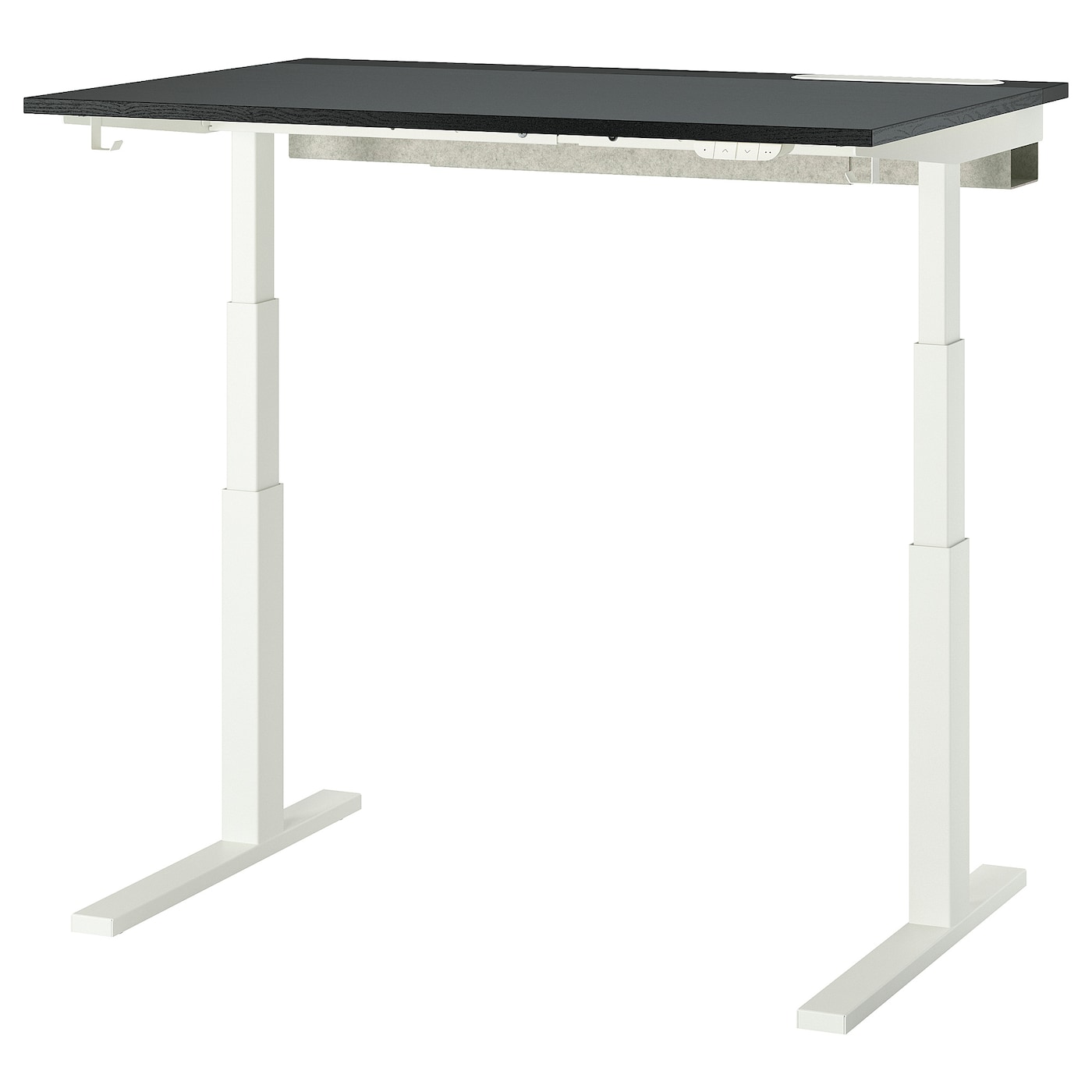 IKEA MITTZON biurko z regulacją wysokości, elektryczny okl jesionowa bejcowana na czarno/czarny biały, 120x80 cm