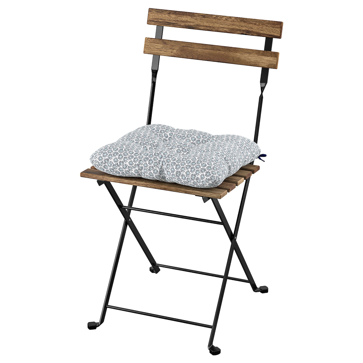 IKEA TÄRNÖ krzesło, ogrodowe, składany czarny/jasnobrązowa bejca/Klösan niebieski, Szerokość: 39 cm