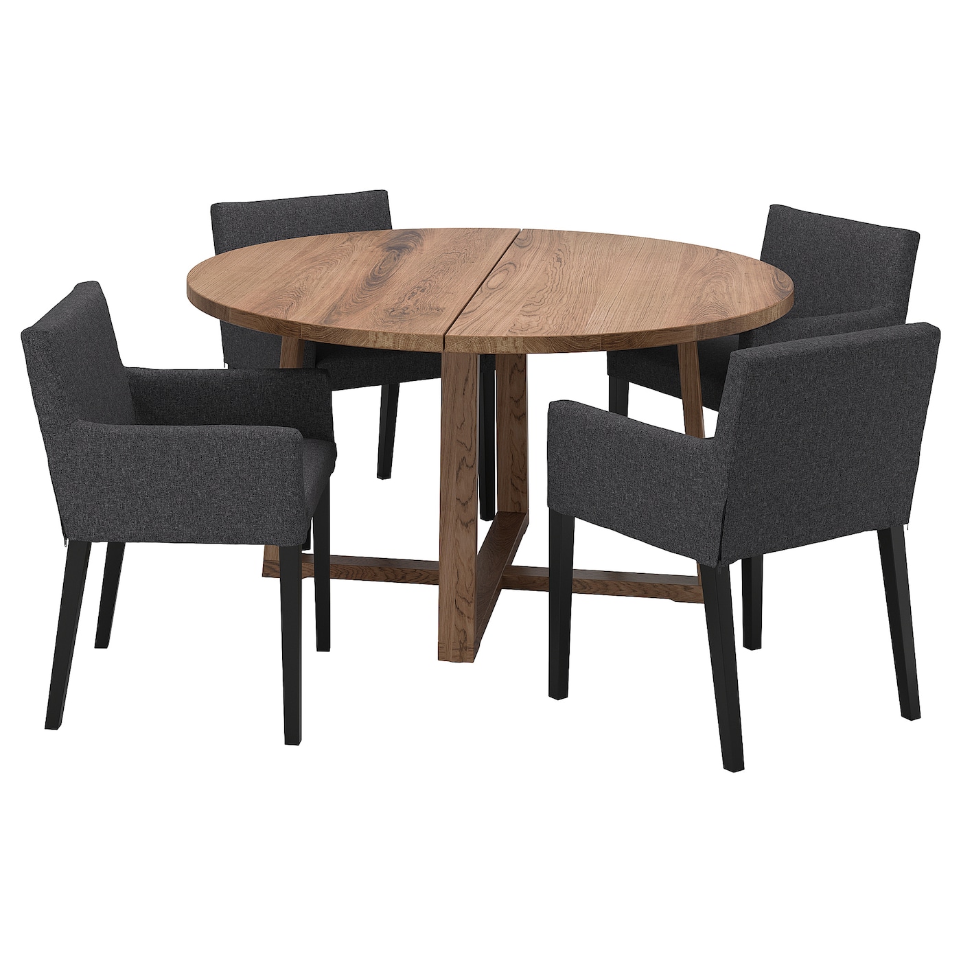 IKEA MÖRBYLÅNGA / MÅRENÄS stół + 4 krzesła z podłokietnikami, okl dęb brązowa bejca/czarny Gunnared ciemnoszary, 145 cm