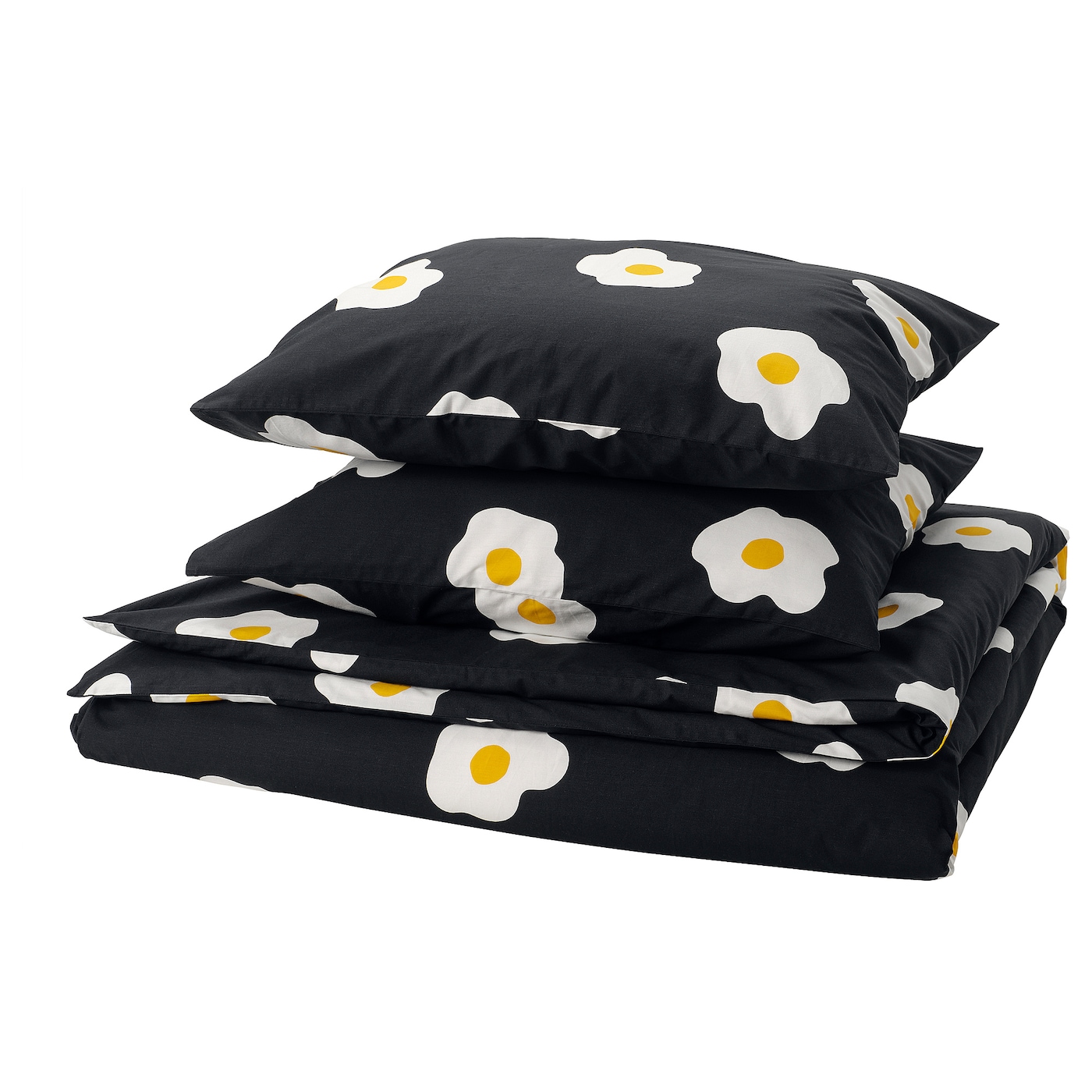 IKEA ÖGONLOCKSMAL poszwa na kołdrę i 2 poszewki, czarny/biały/żółty, 200x200/50x60 cm