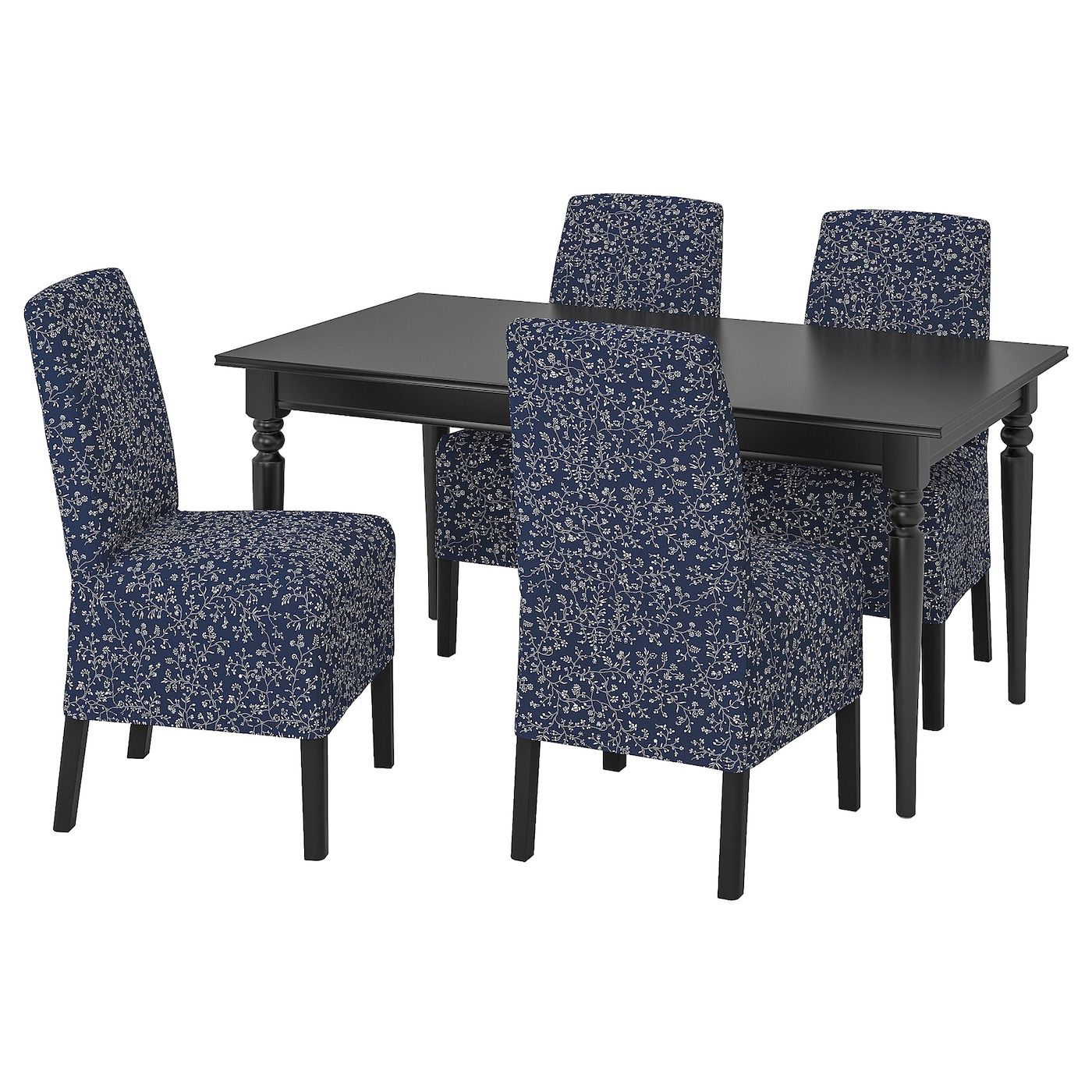 IKEA INGATORP / BERGMUND stół i 4 krzesła, czarny/Ryrane granatowy, 155/215 cm