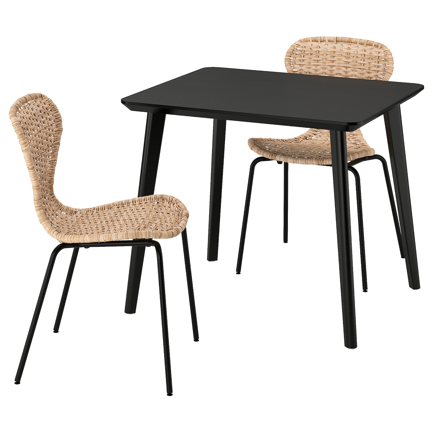 IKEA LISABO / ÄLVSTA stół i 2 krzesła, czarny/rattan czarny, 88x78 cm