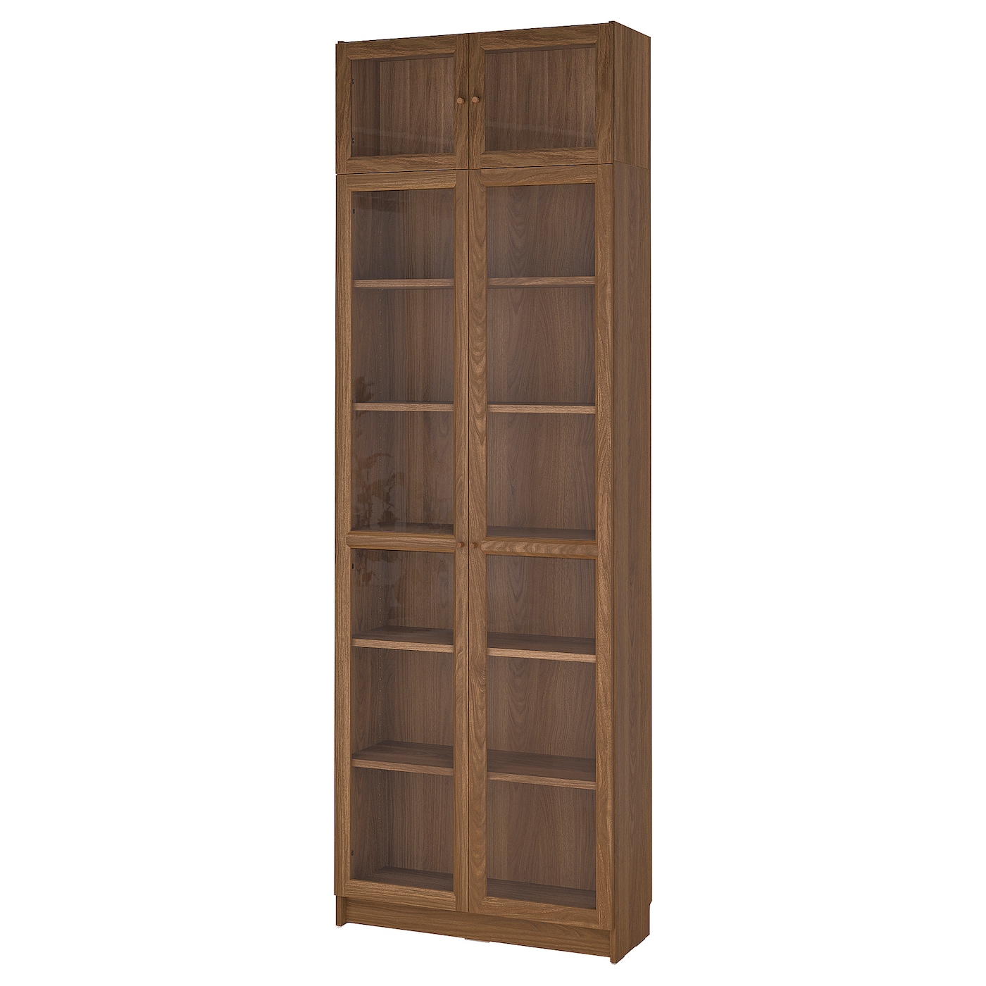 IKEA BILLY / OXBERG regał z drzwiami szkl/nadstawką, brązowy orzech/szkło bezbarwne, 80x30x237 cm