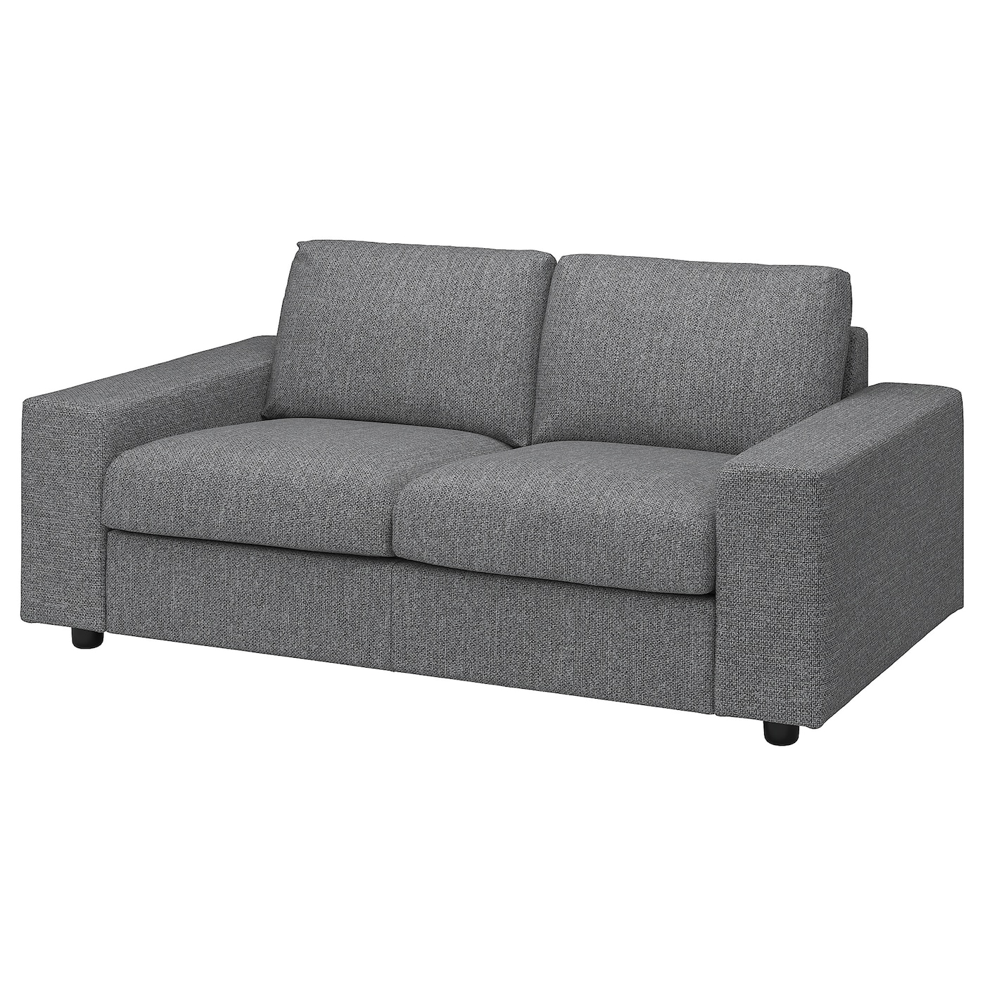 IKEA VIMLE sofa 2-osobowa, z szerokimi podłokietnikami/Lejde szary-czarny, Wysokość z poduchami oparcia: 83 cm