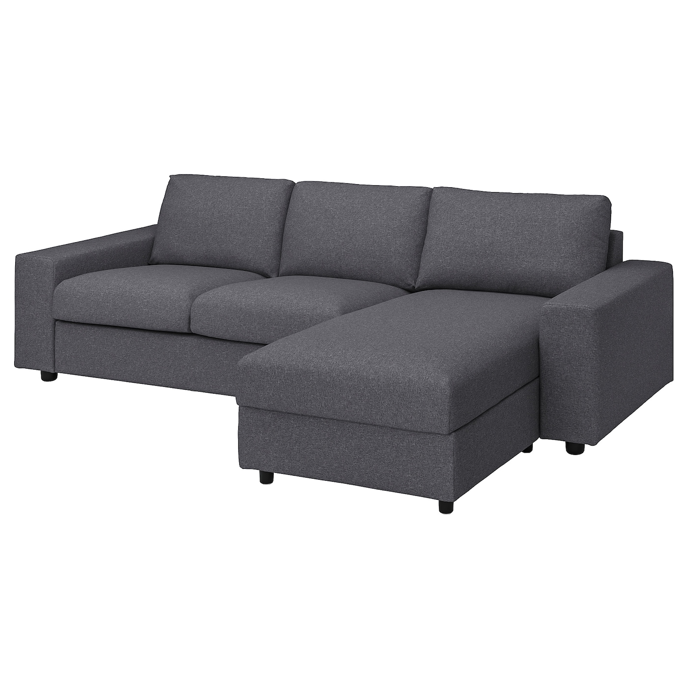 IKEA VIMLE sofa 3-osobowa z szezlongiem, z szerokimi podłokietnikami Gunnared/średnioszary, Wysokość z poduchami oparcia: 83 cm