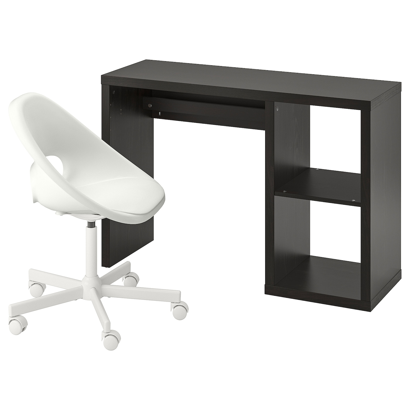 IKEA KALLAX / LOBERGET biurko i krzesło, czarnobrąz/biały