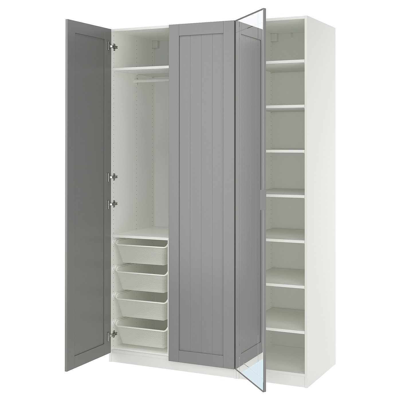 IKEA PAX / KAMMARTORP/GULLABERG kombinacja szafy, biały/lustro szary, 150x60x236 cm