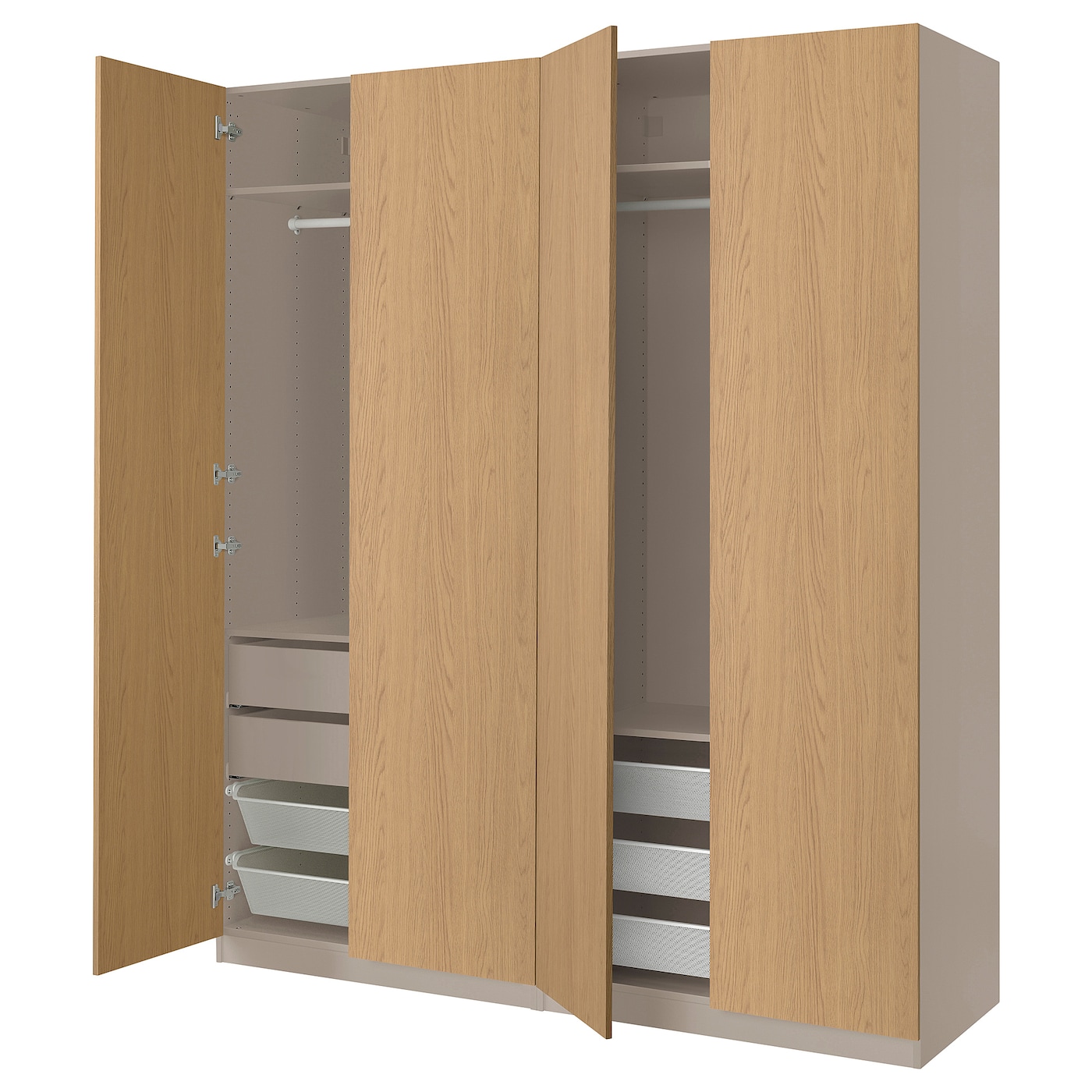 IKEA PAX / STORKLINTA kombinacja szafy, szarobeżowy/imit. dębu, 200x66x236 cm