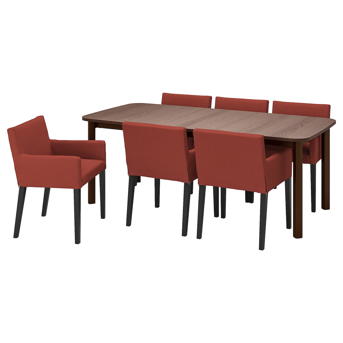 IKEA STRANDTORP / MÅRENÄS stół i 6 krzeseł, brązowy czarny/Gunnared czerwonobrązowy, 150/205/260 cm