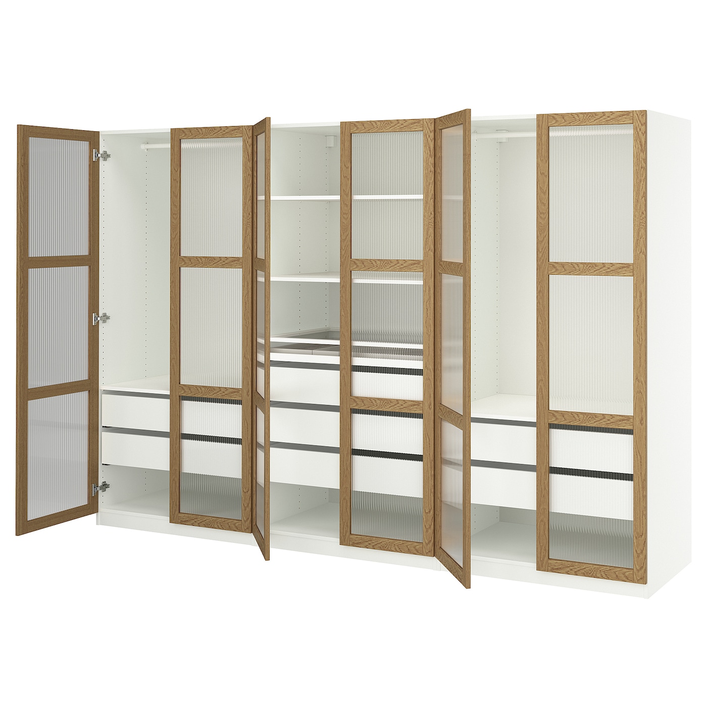IKEA PAX / TONSTAD kombinacja szafy, biały/okl dęb szkło, 300x60x201 cm