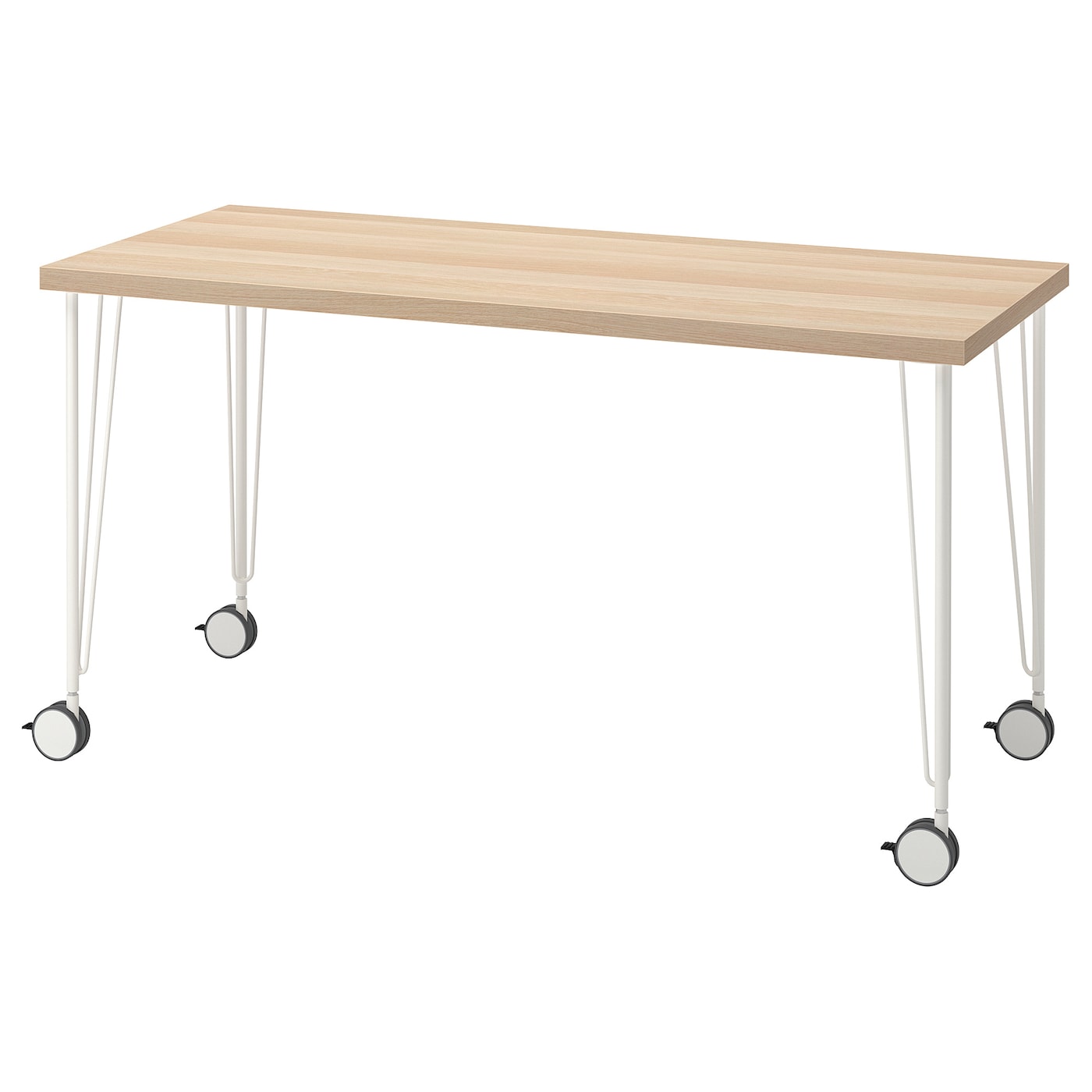 IKEA LAGKAPTEN / KRILLE biurko, imitacja dębu bejcowanego na biało/biały, 140x60 cm