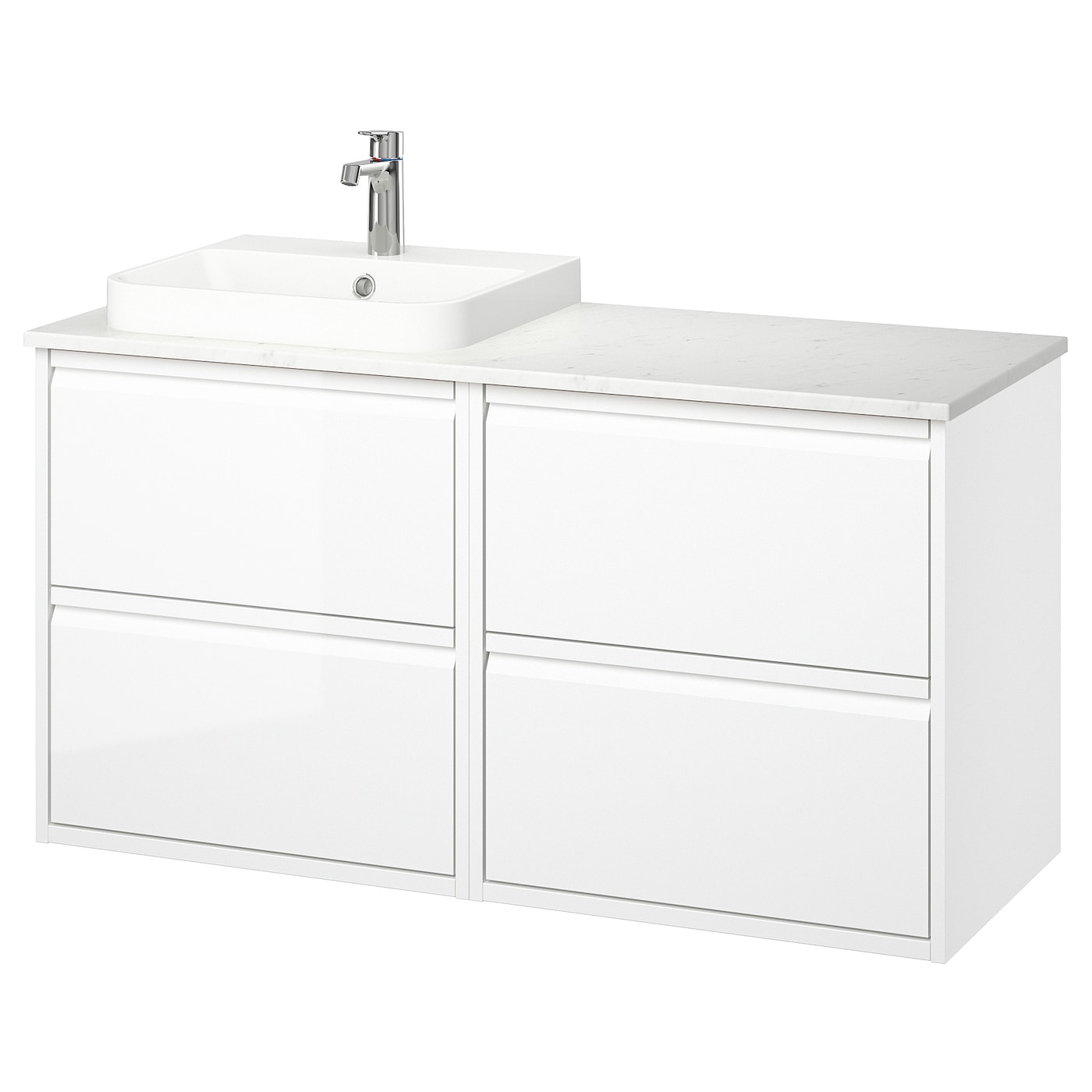 IKEA ÄNGSJÖN / BACKSJÖN szafka pod umyw/umywalka/bateria, połysk biały, 122x49x71 cm