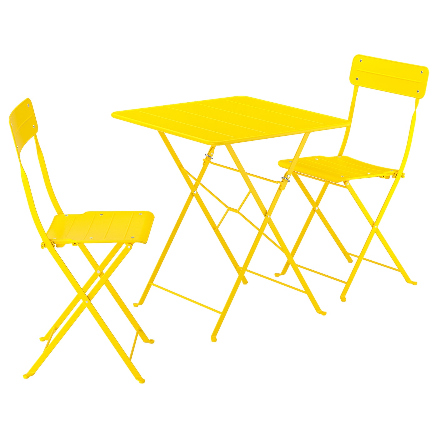 IKEA SUNDSÖ stół i 2 składane krzesła, zewnętrzne jaskrawożółty/jaskrawożółty, 65x65 cm