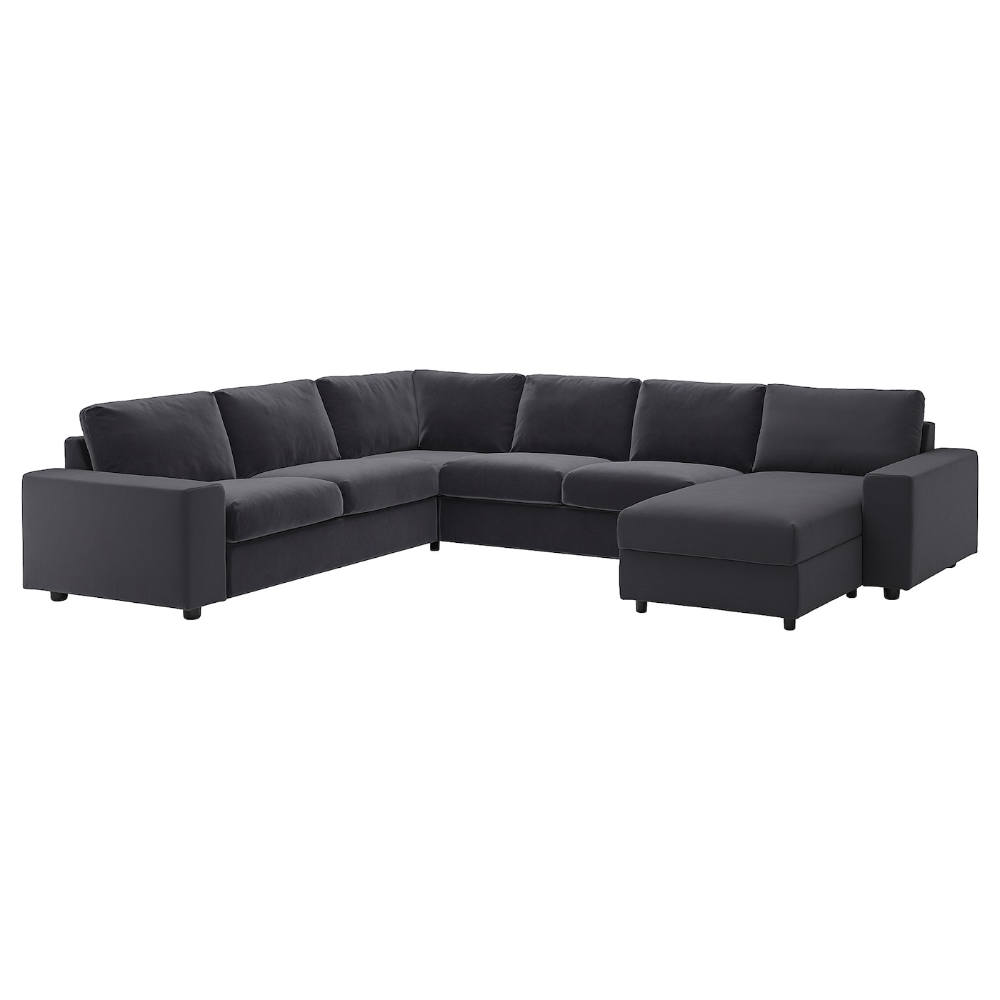 IKEA VIMLE narożna sofa 5o z szezl, z szerokimi podłokietnikami/Djuparp ciemnoszary, Wysokość z poduchami oparcia: 83 cm