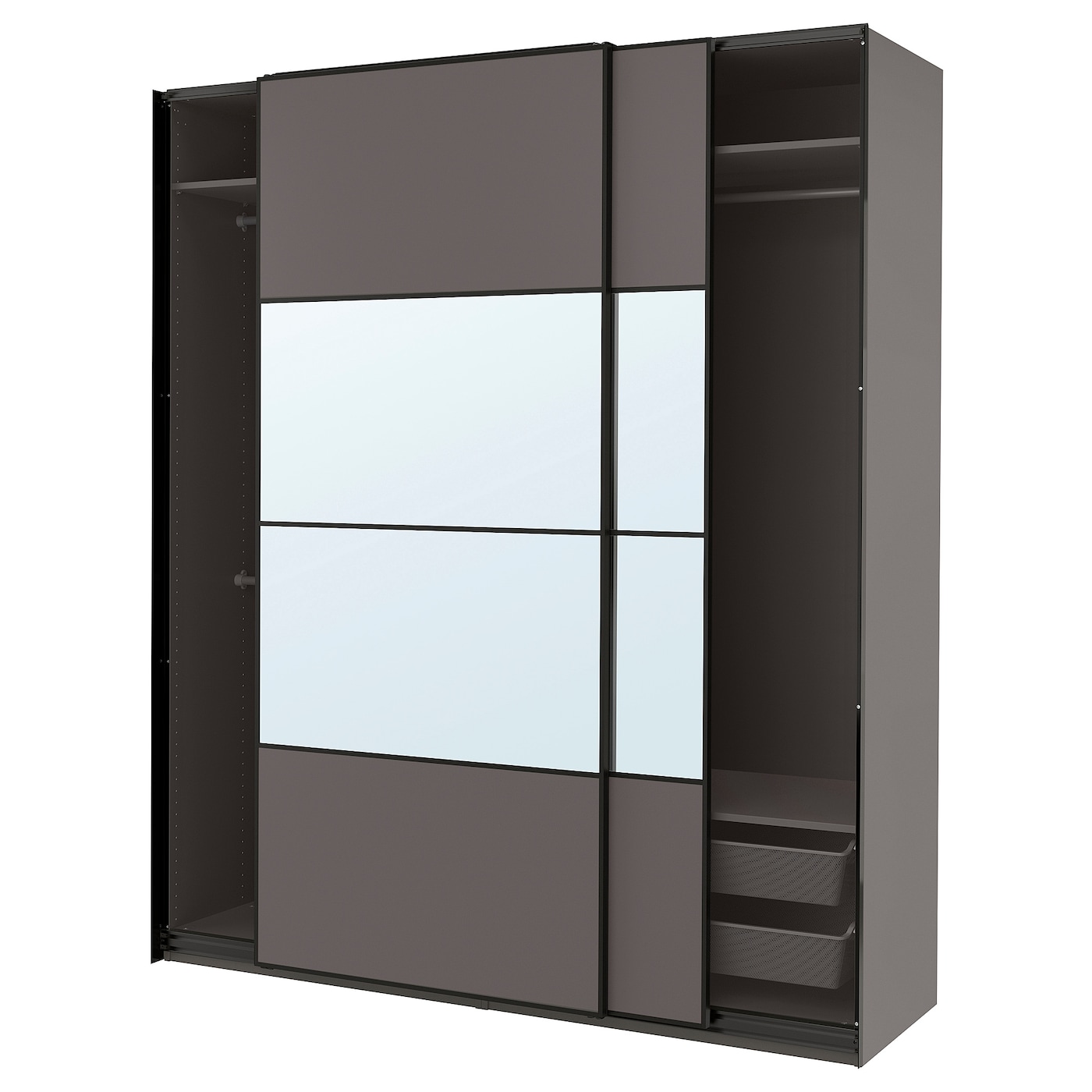 IKEA PAX / MEHAMN/AULI szafa z przesuwanymi drzwiami, ciemnoszary 2str/ciemnoszary lustro, 200x66x236 cm