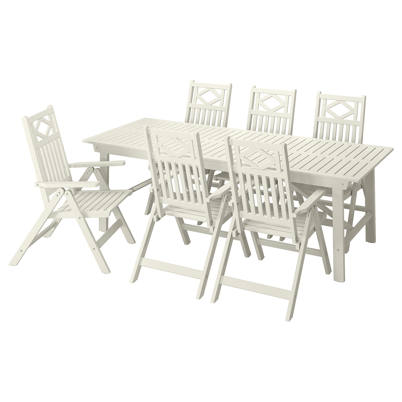 IKEA BONDHOLMEN stół+6 rozkł. krzeseł, na zewnątrz, Bondholmen biały/beżowy, Długość stołu: 235 cm