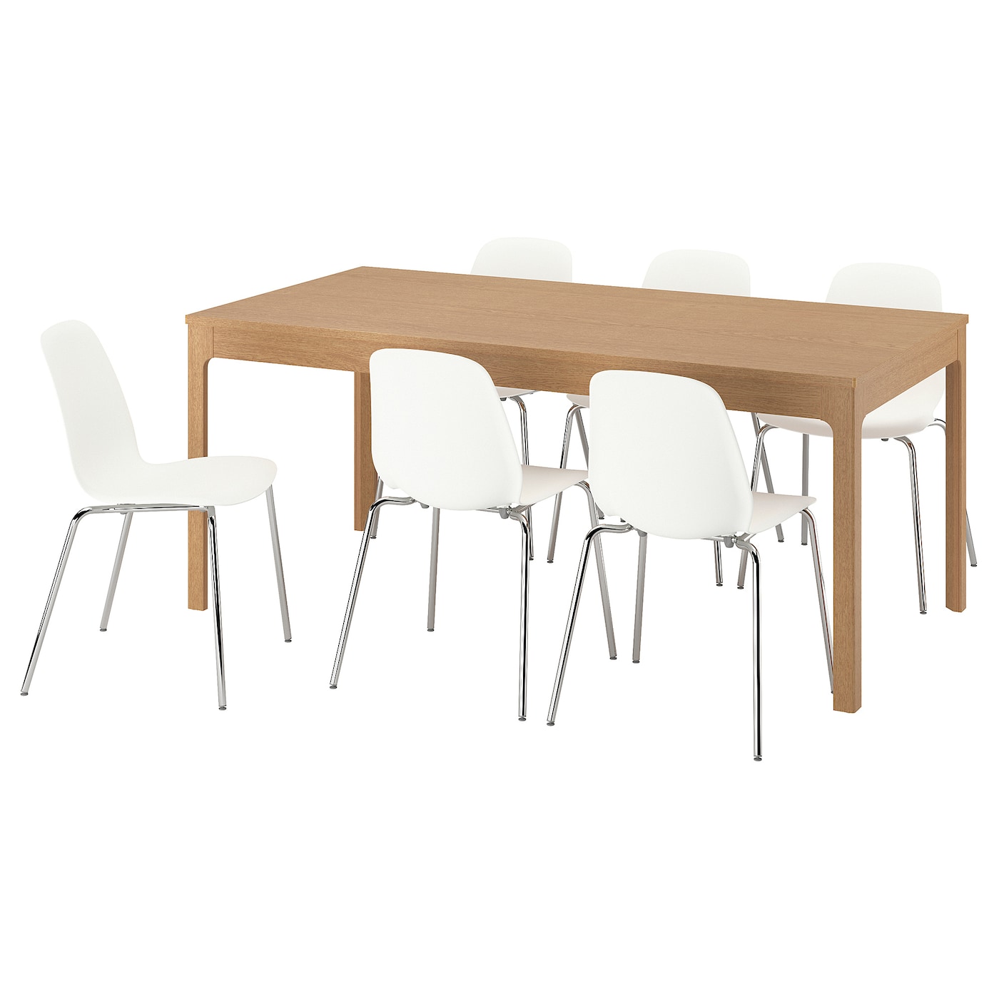 IKEA EKEDALEN / LIDÅS stół i 6 krzeseł, dąb/biały chrom, 180/240 cm