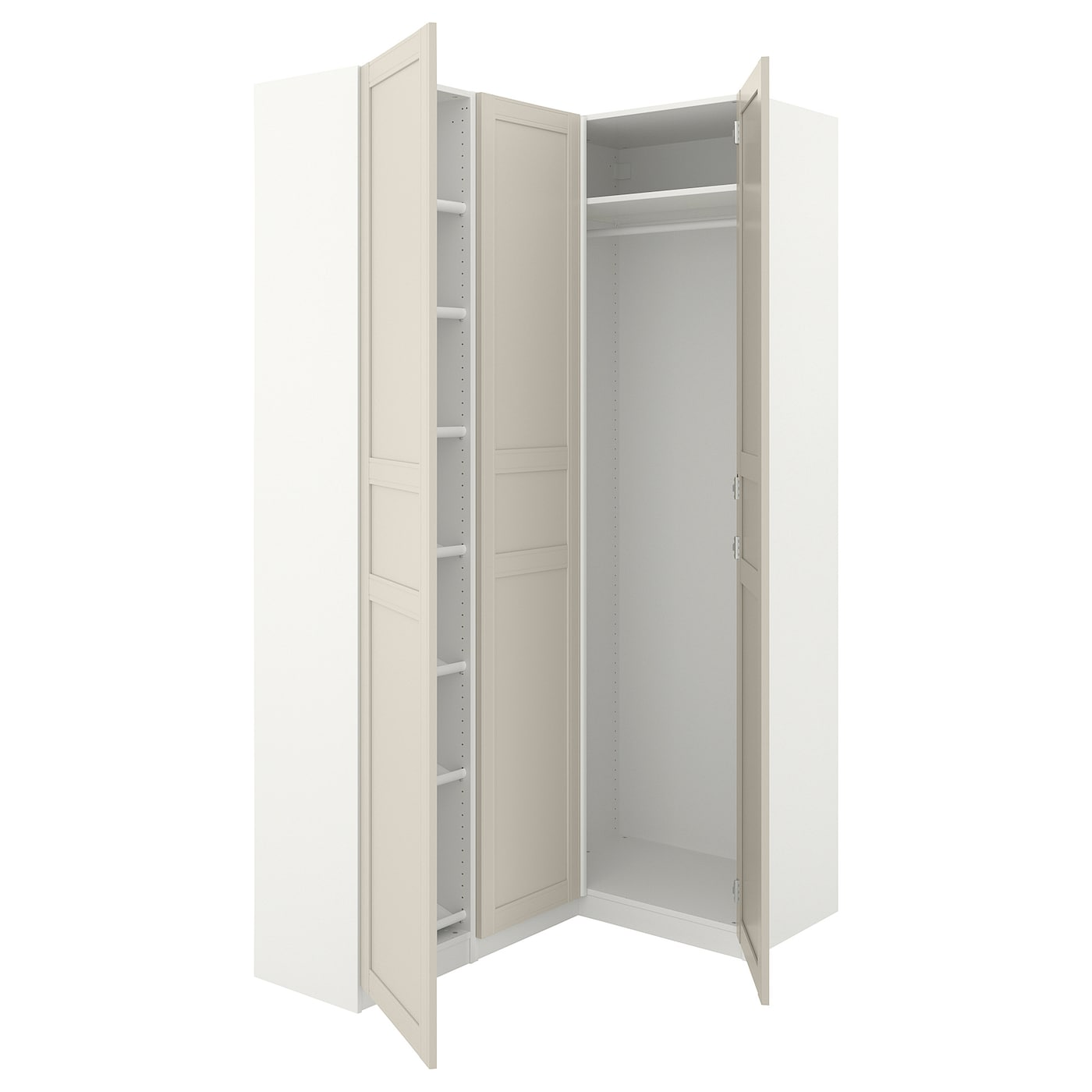 IKEA PAX / FLISBERGET szafa narożna, biały/jasnobeżowy, 161/88x236 cm