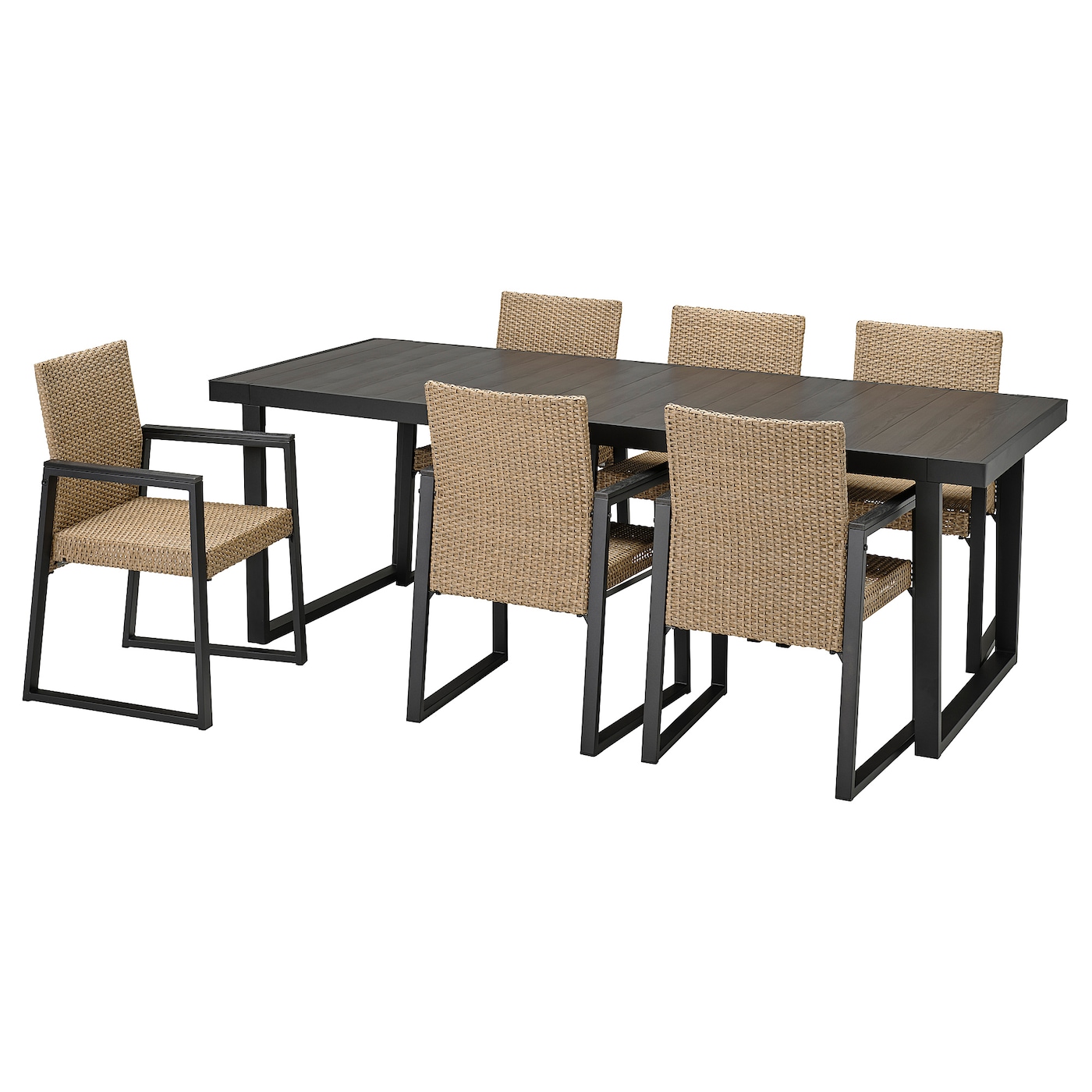 IKEA VÄRMANSÖ stół+6 krzeseł, zewn, ciemnoszary/brązowy, 224 cm
