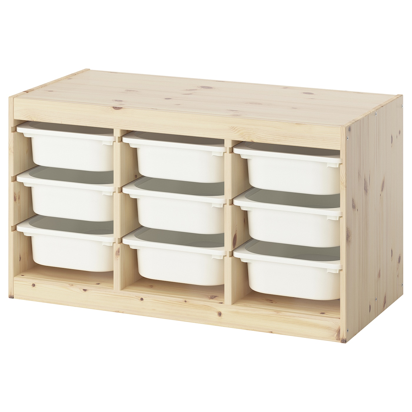 IKEA TROFAST regał z pojemnikami, jasna sosna bejcowana na biało/biały, 93x44x52 cm