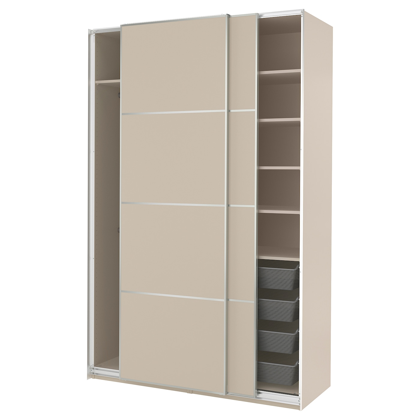 IKEA PAX / MEHAMN szafa z przesuwanymi drzwiami, szarobeżowy/2str szarobeżowy, 150x66x236 cm
