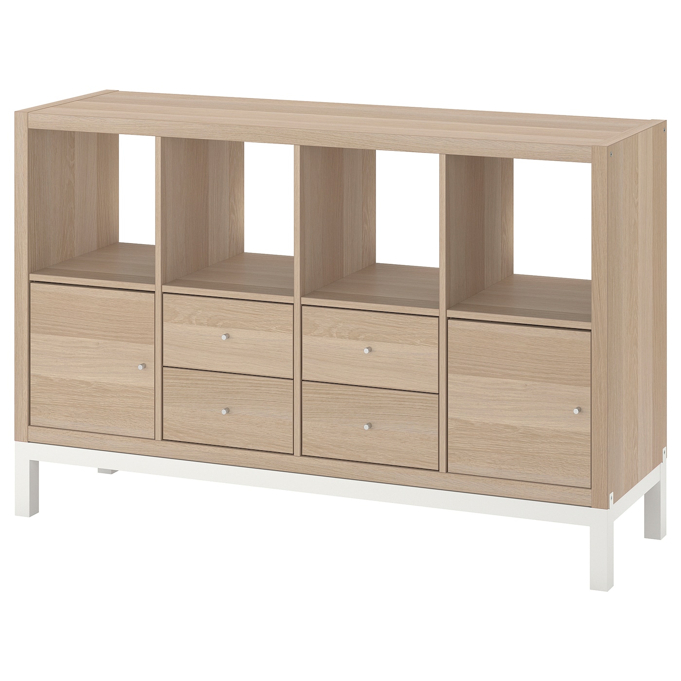 IKEA KALLAX regał z ramą nośną, z 2 drzwi/4 szufladami/imitacja dębu bejcowanego na biało, 147x94 cm