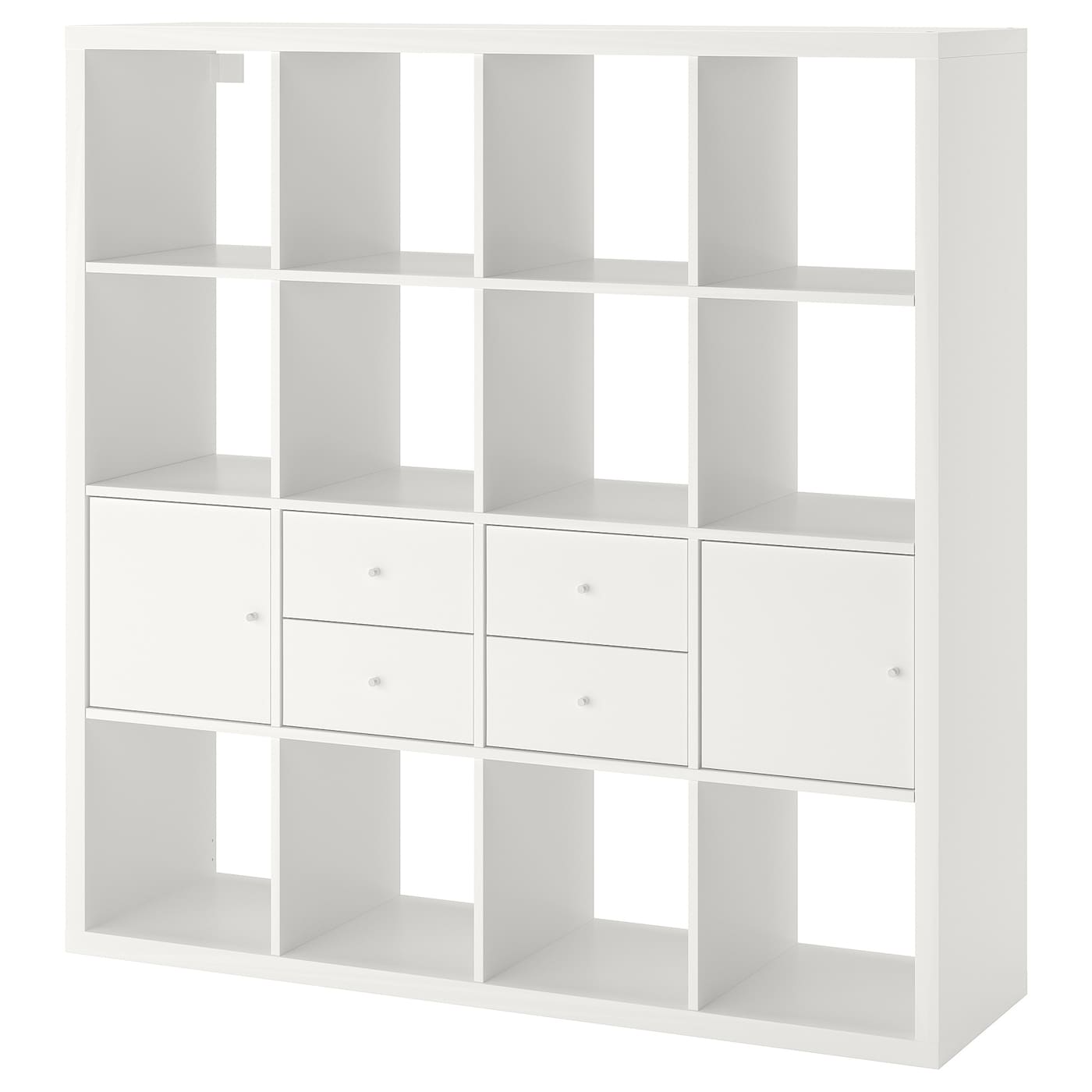 IKEA KALLAX regał z 4 wkładami, biały, 147x147 cm