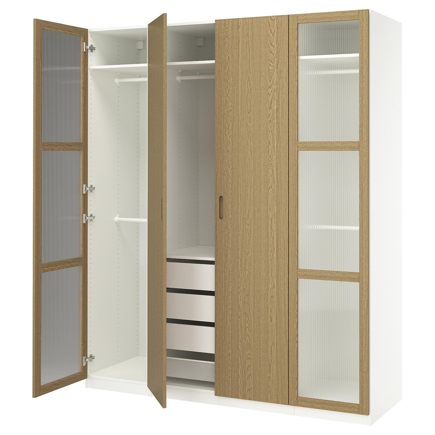 IKEA PAX / TONSTAD kombinacja szafy, biały/okl dęb szkło, 200x60x236 cm