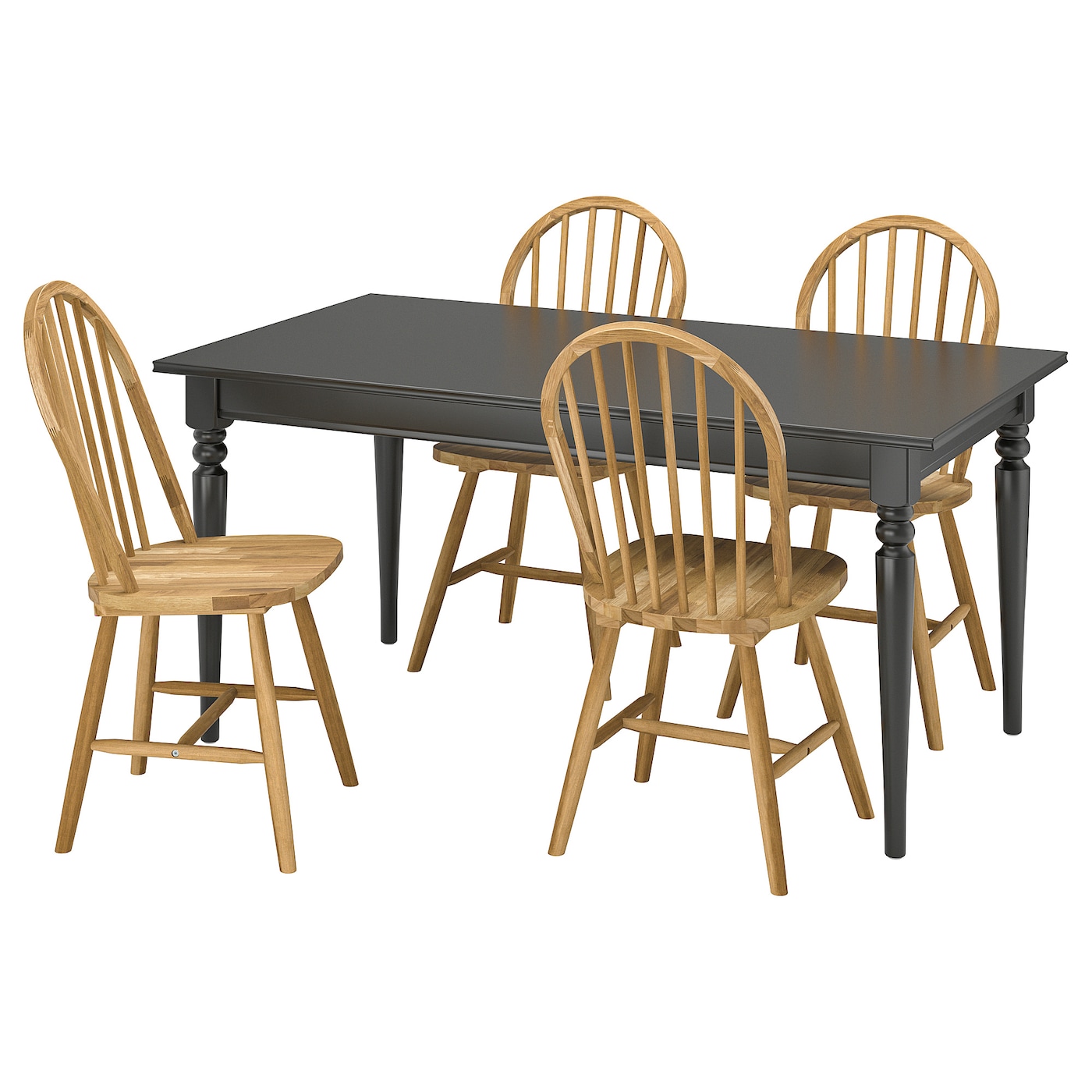 IKEA INGATORP / SKOGSTA stół i 4 krzesła, czarny/akacja, 155/215 cm