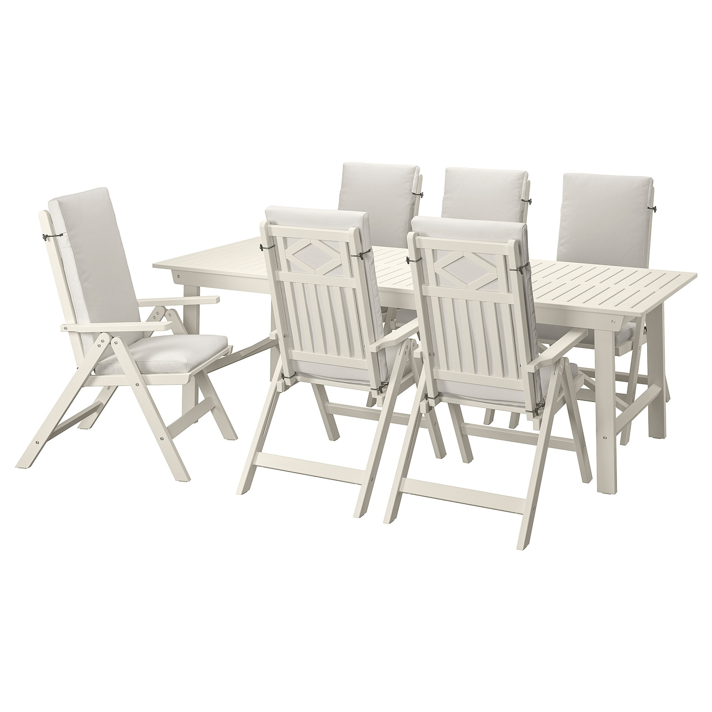 IKEA BONDHOLMEN stół+6 rozkł. krzeseł, na zewnątrz, Bondholmen biały/beżowy/Frösön/Duvholmen beżowy, Długość stołu: 235 cm