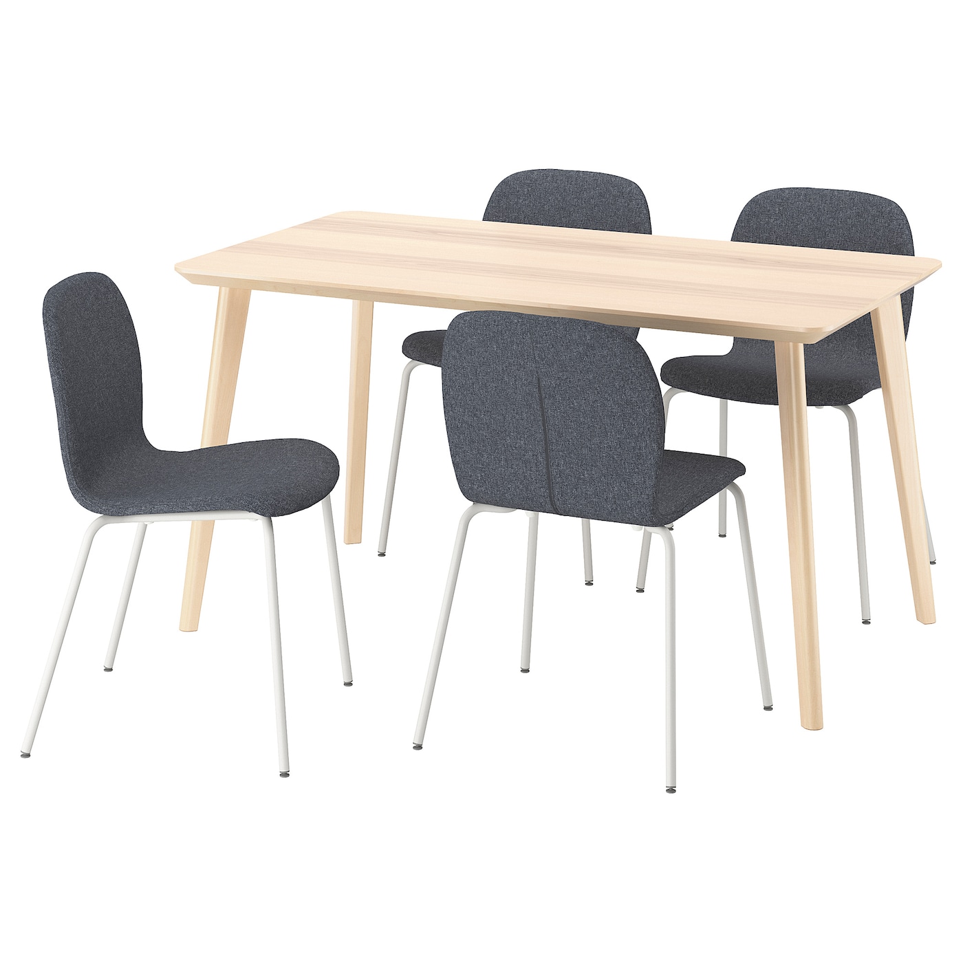 IKEA LISABO / KARLPETTER stół i 4 krzesła, okleina jesionowa/Gunnared średni szary biały, 140x78 cm