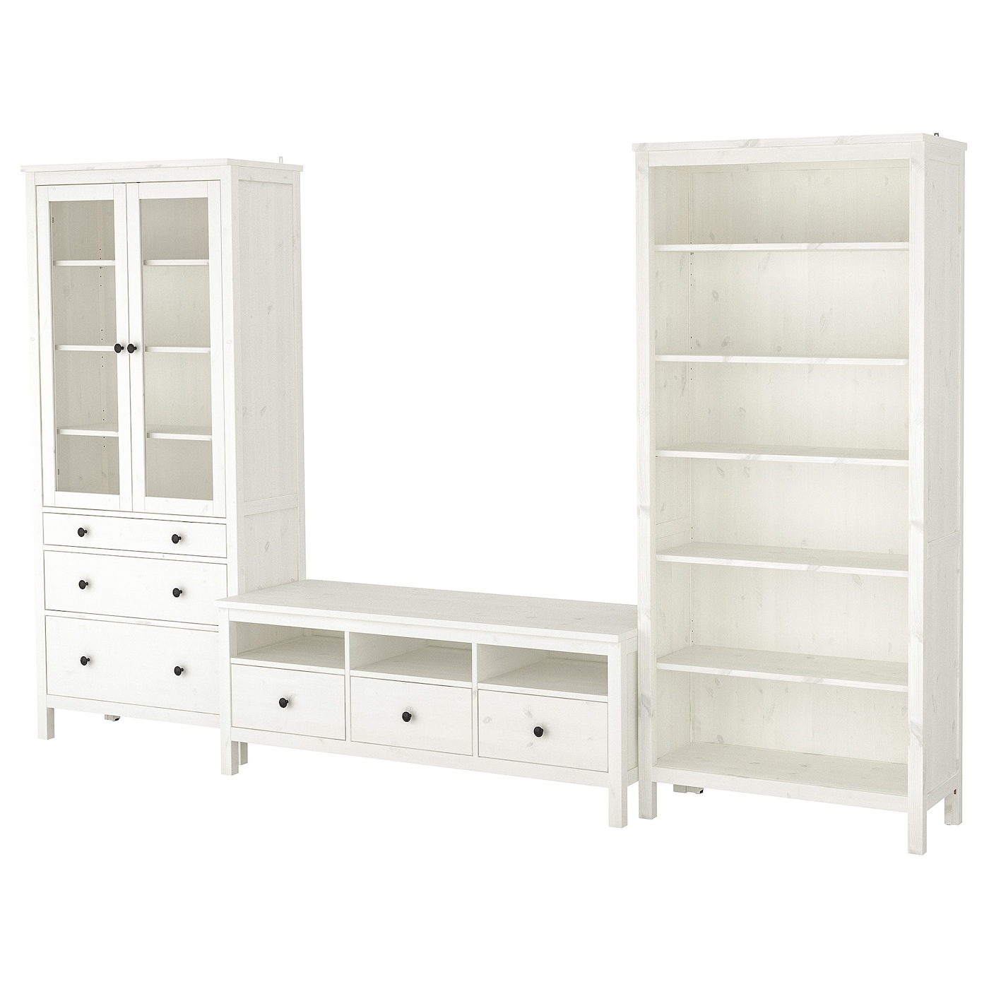IKEA HEMNES szafka pod TV, biała bejca/szkło bezbarwne, 326x197 cm