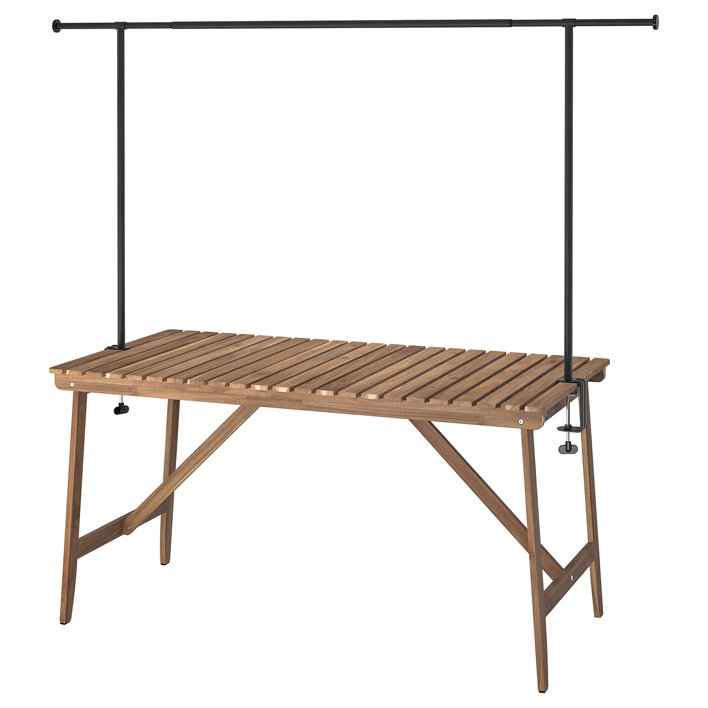 IKEA ASKHOLMEN / HELGEÖ stół z dekoracyjnym drążkiem, zewnętrzne ciemnobrązowy/czarny, 143 cm