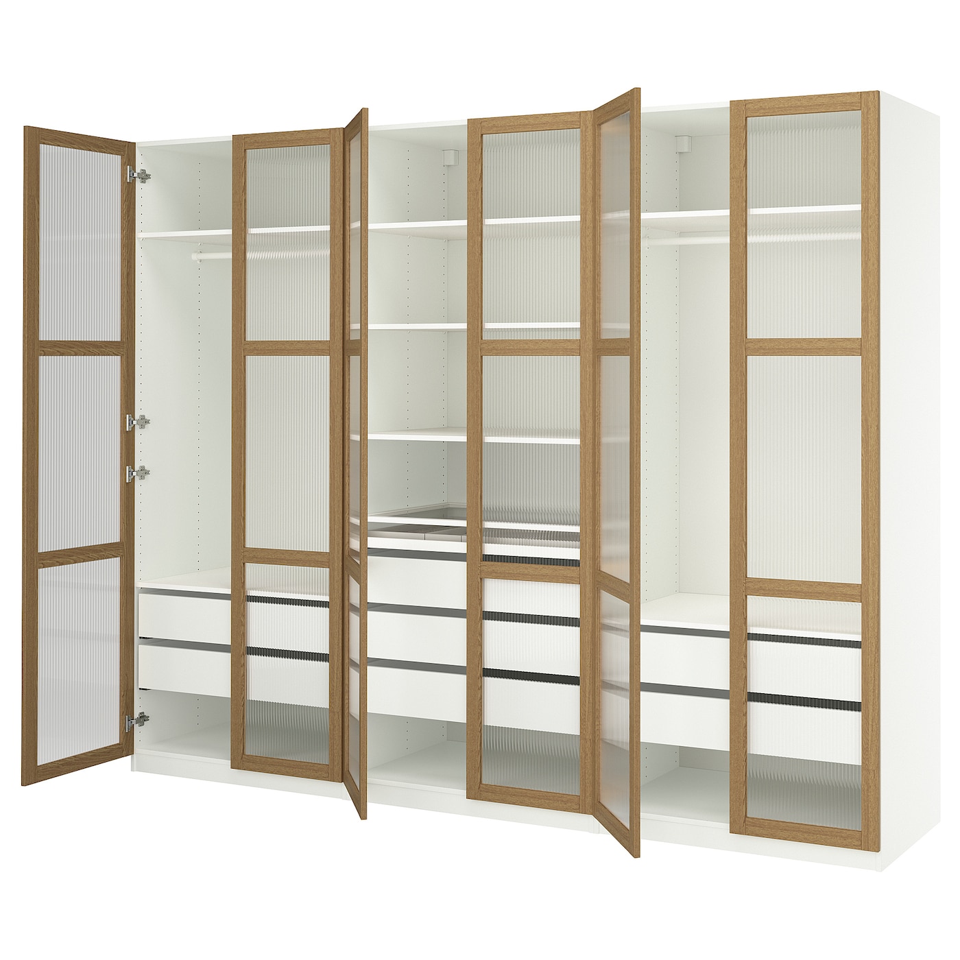 IKEA PAX / TONSTAD kombinacja szafy, biały/okl dęb szkło, 300x60x236 cm
