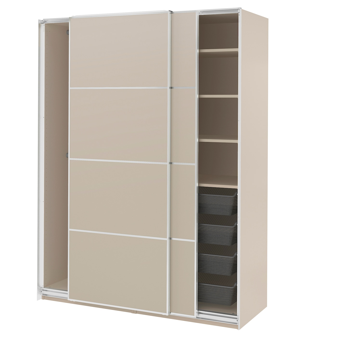 IKEA PAX / MEHAMN szafa z przesuwanymi drzwiami, szarobeżowy/2str szarobeżowy, 150x66x201 cm