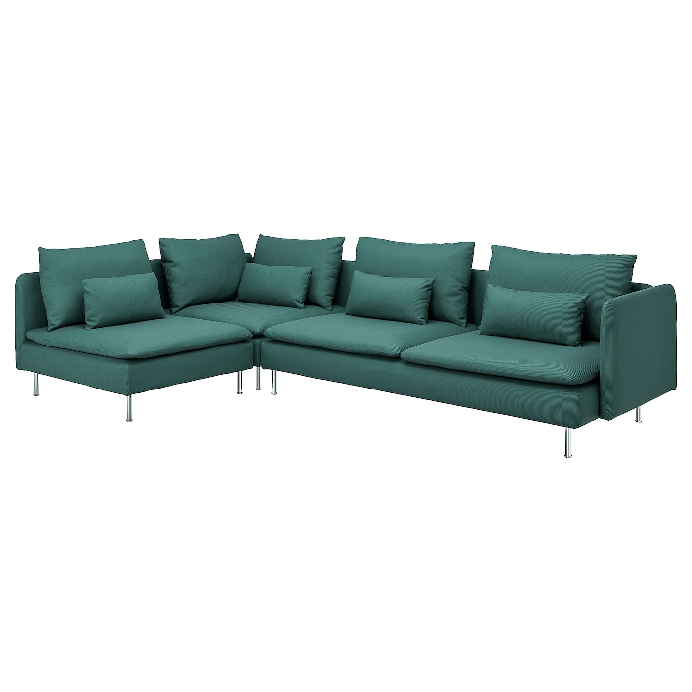 IKEA SÖDERHAMN sofa narożna 4-osobowa, z otwartym końcem/Kelinge szaroturkusowy, Wysokość z poduchami oparcia: 83 cm
