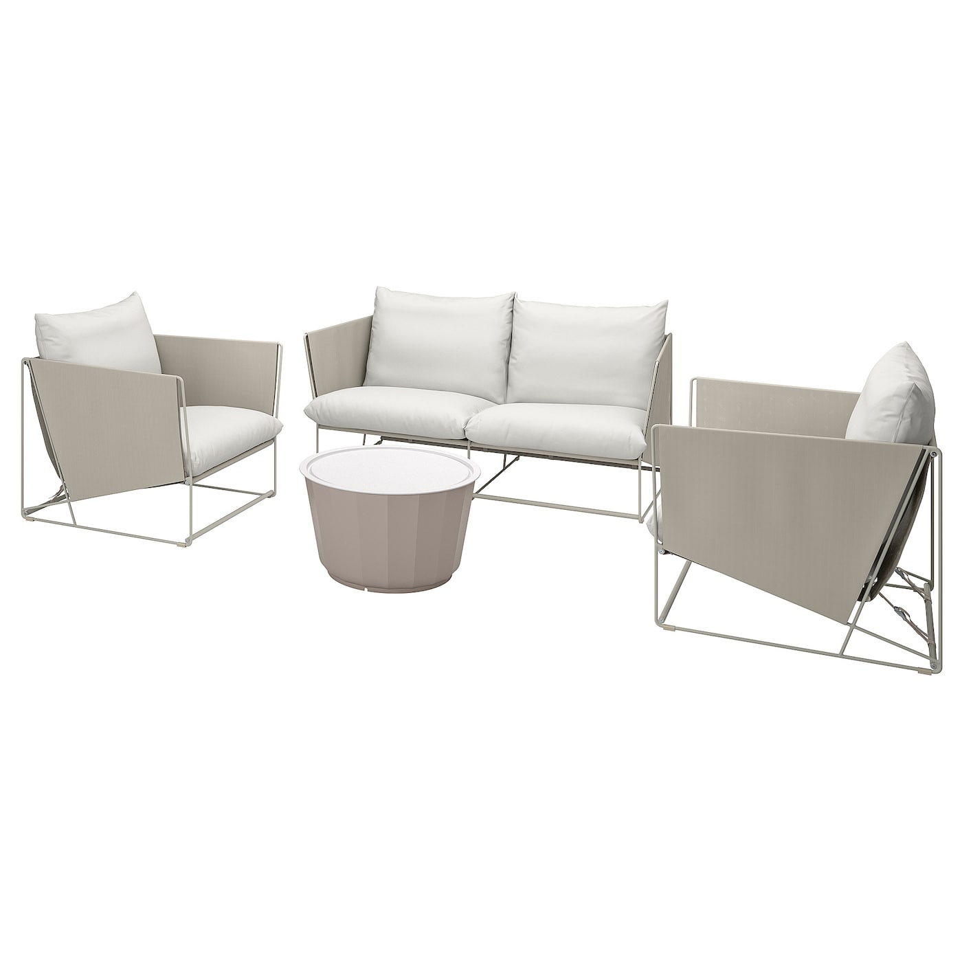 IKEA HAVSTEN / LÅGASKÄR komplet dla 4 osób, na zewnątrz, beżowy/beżowy, Średnica stolik kawowy: 74 cm
