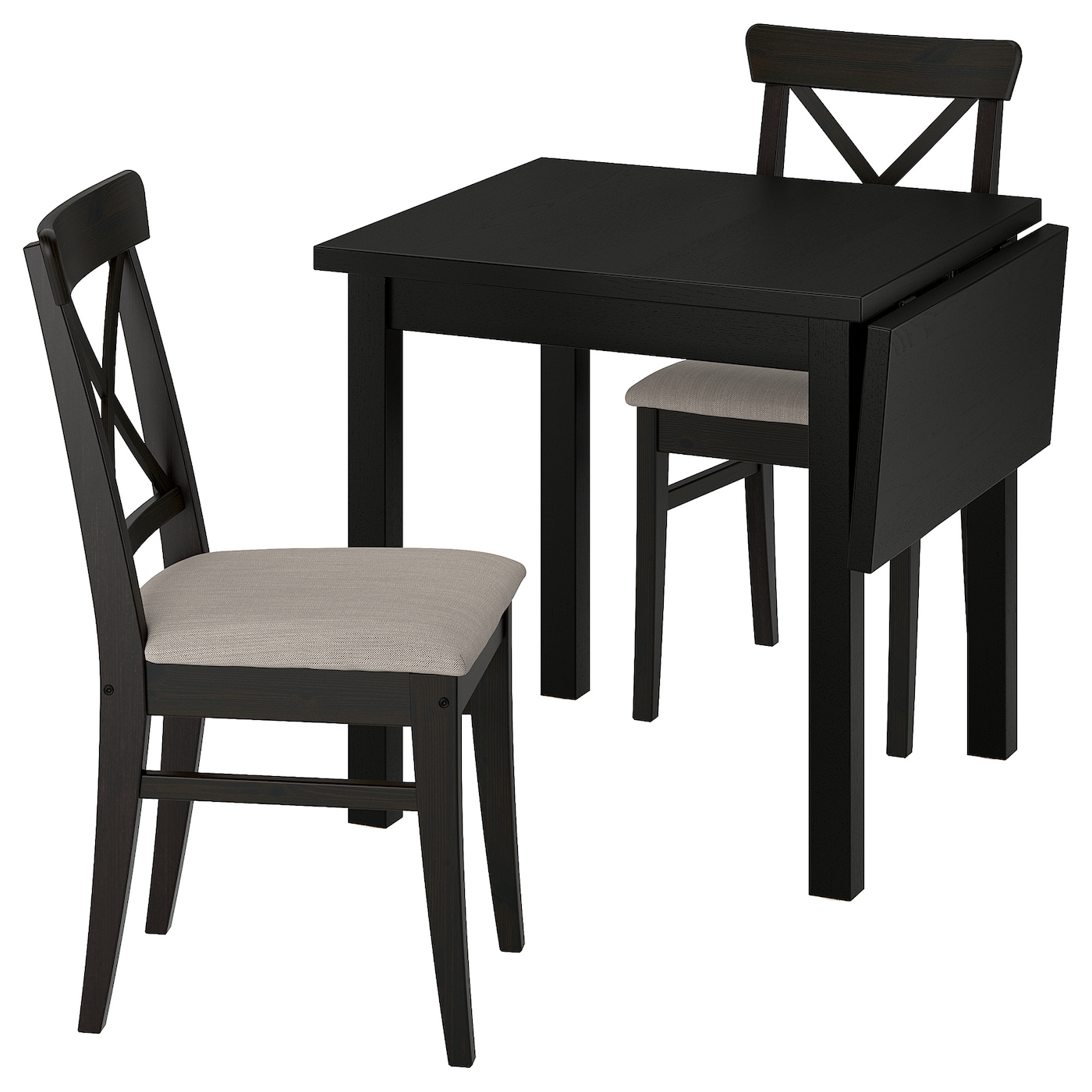 IKEA NORDVIKEN / INGOLF stół i 2 krzesła, czarny/Nolhaga szarobeżowy brązowoczarny, 74/104 cm