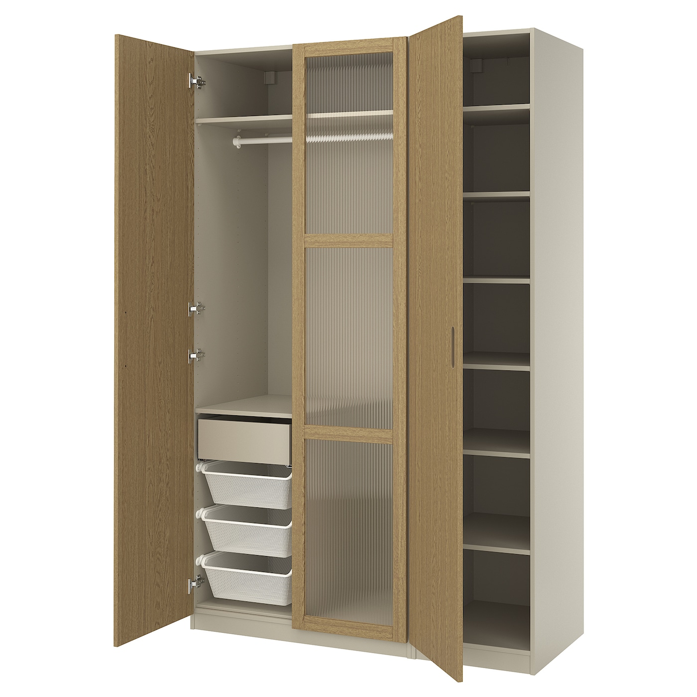 IKEA PAX / TONSTAD kombinacja szafy, szarobeżowy/okl dęb szkło, 150x60x236 cm