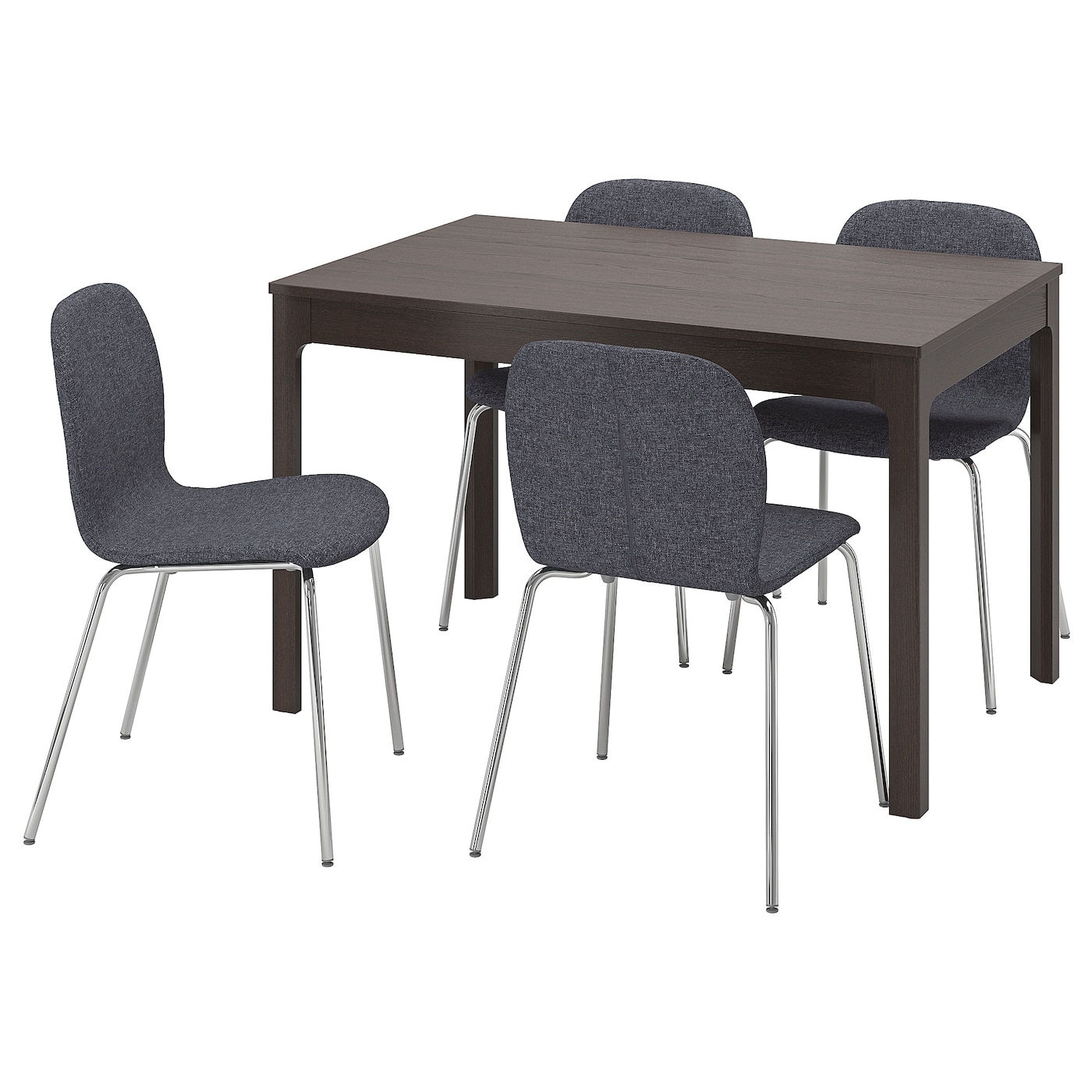 IKEA EKEDALEN / KARLPETTER stół i 4 krzesła, ciemnobrązowy/Gunnared średni szary chrom, 120/180x80 cm