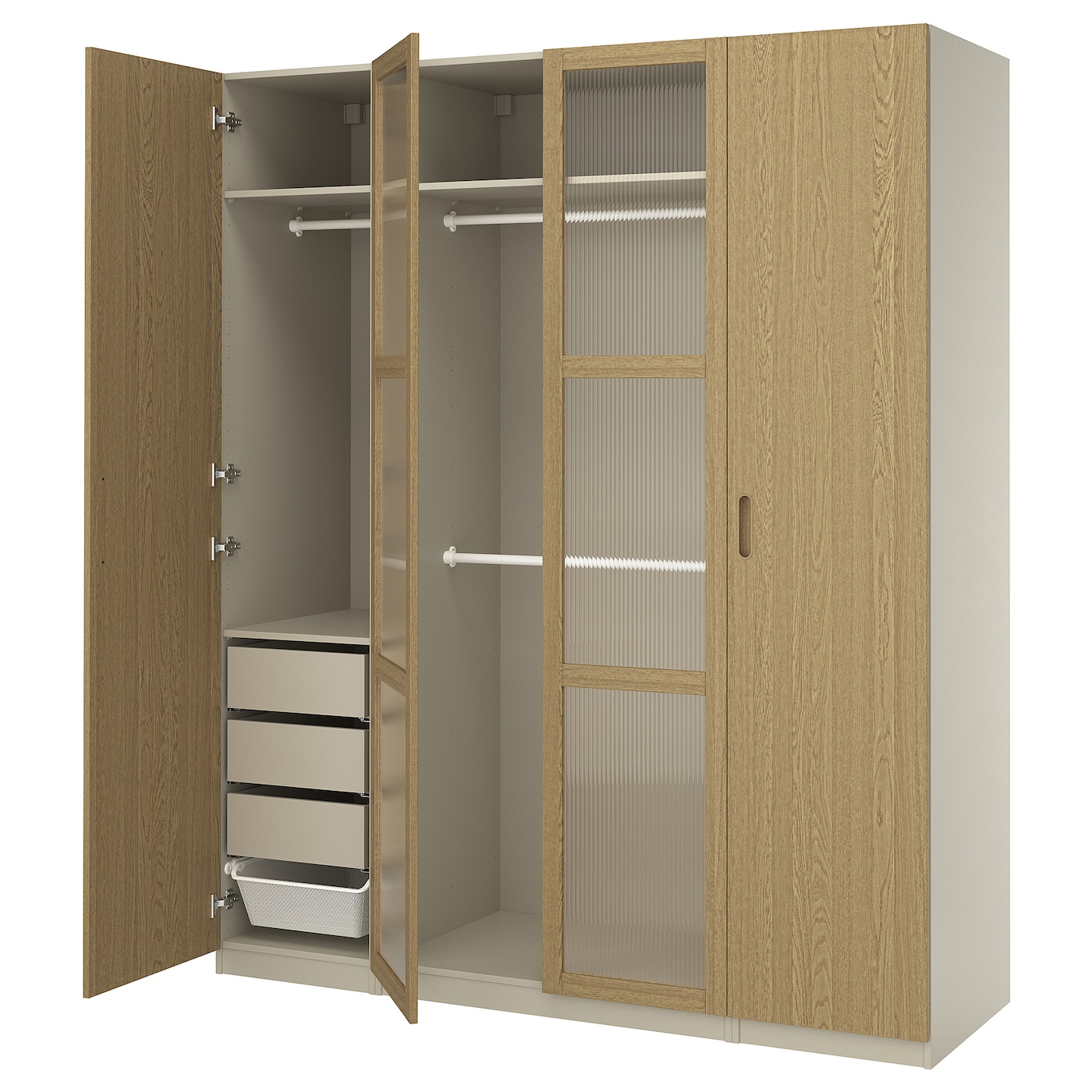 IKEA PAX / TONSTAD kombinacja szafy, szarobeżowy/okl dęb szkło, 200x60x236 cm
