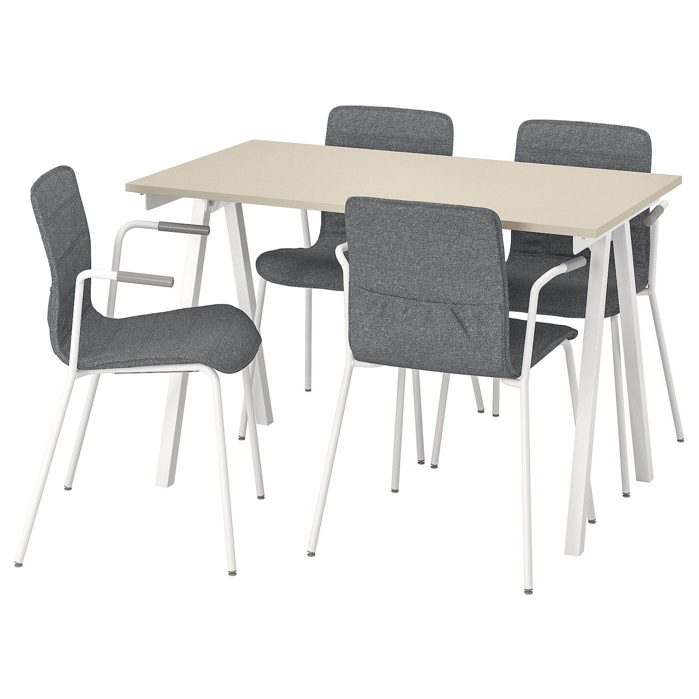 IKEA TROTTEN / LÄKTARE stół konferencyjny z krzesłami, beżowy biały/średnioszary, 120x70 cm