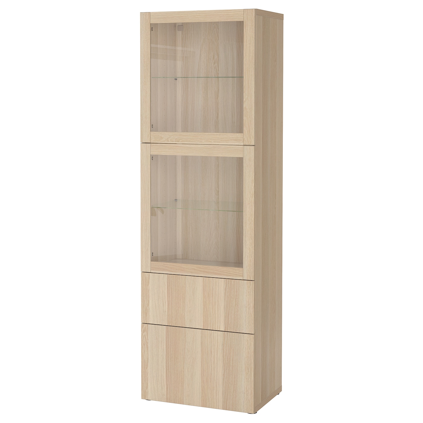 IKEA BESTÅ regał/szklane drzwi, imitacja dębu bejcowanego na biało/Lappviken dąb bejcowany biało szk bezbarwne, 60x42x193 cm