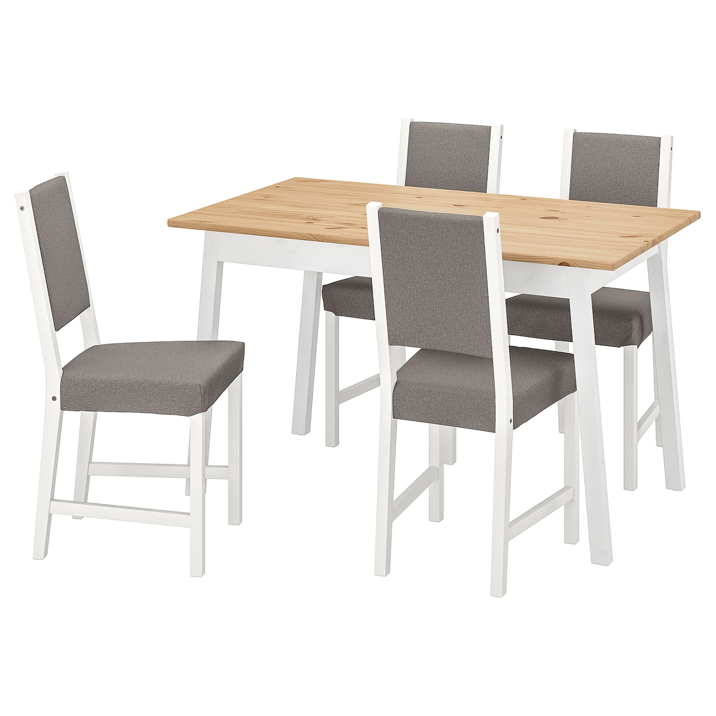 IKEA PINNTORP / STEFAN stół i 4 krzesła, bejca jasnobrązowa biała bejca/Knisa szary/beż, 125 cm
