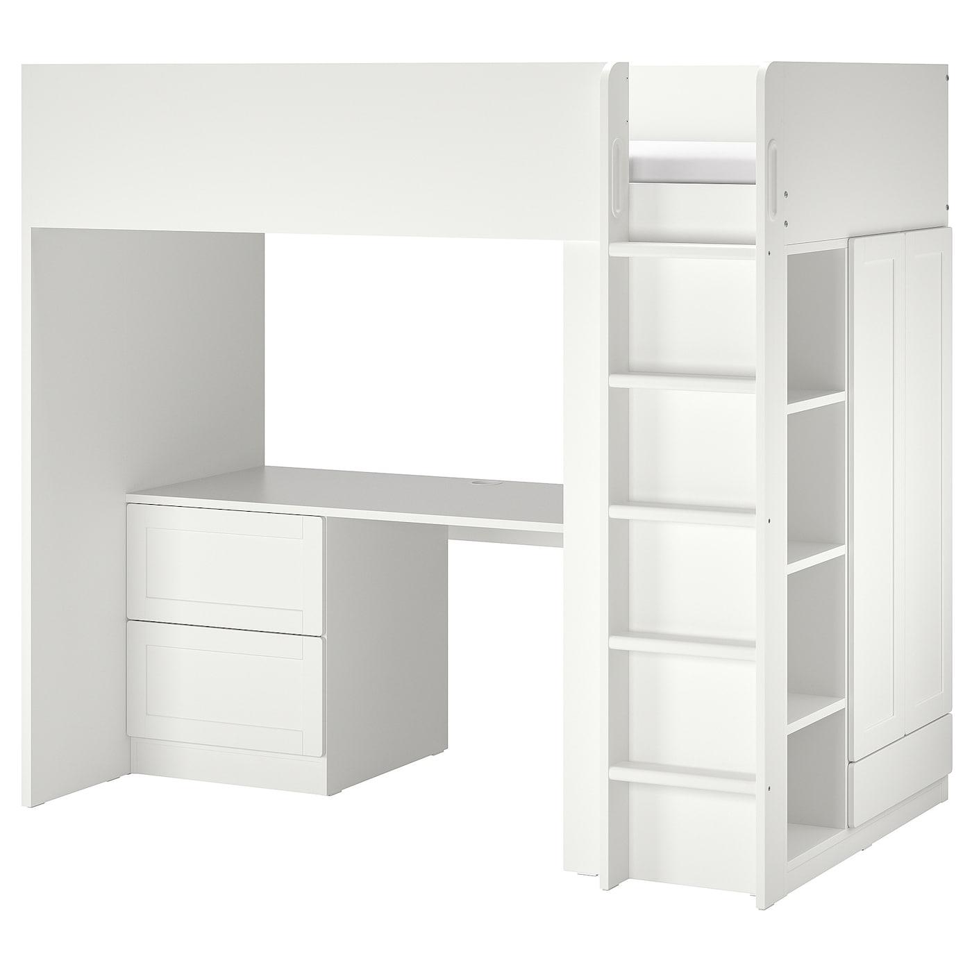 IKEA SMÅSTAD łóżko na antresoli, biały biała rama/z biurkiem z 3 szufladami, 90x200 cm