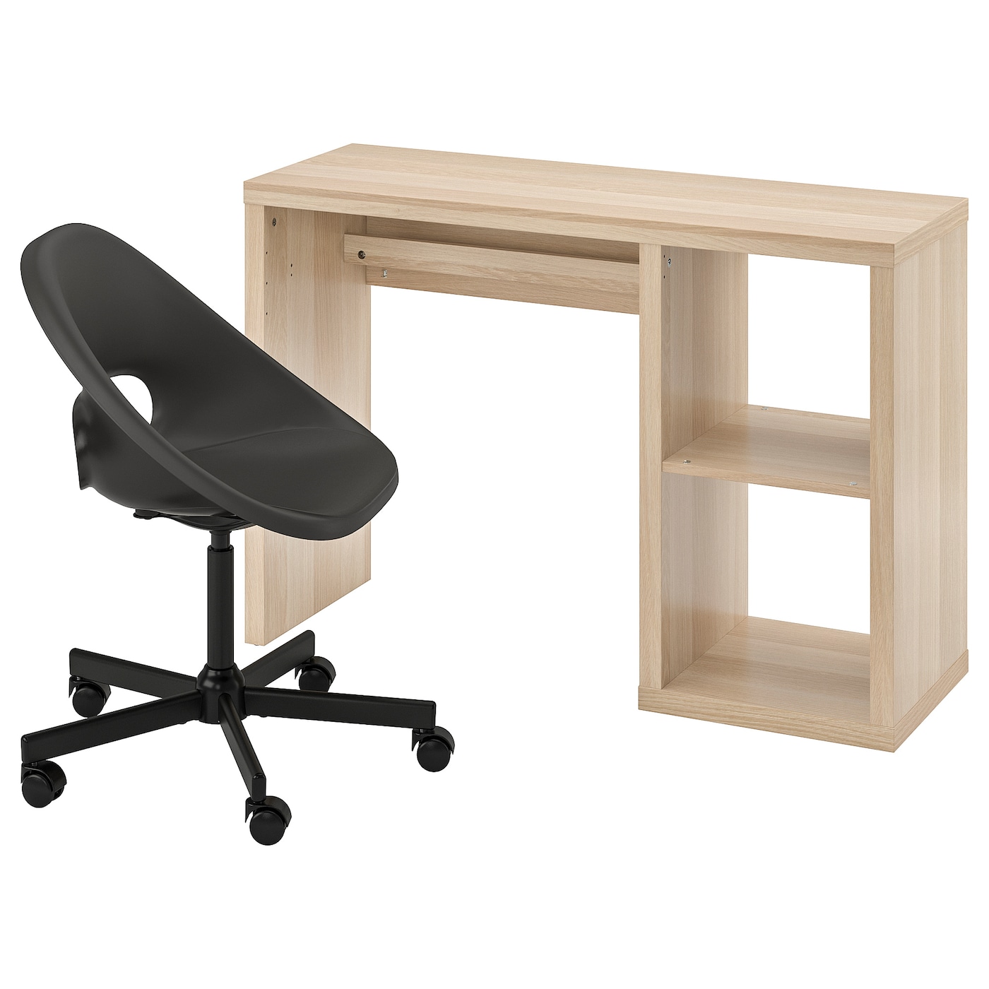 IKEA KALLAX / ELDBERGET biurko i krzesło, imitacja dębu bejcowanego na biało/ciemnoszary czarny