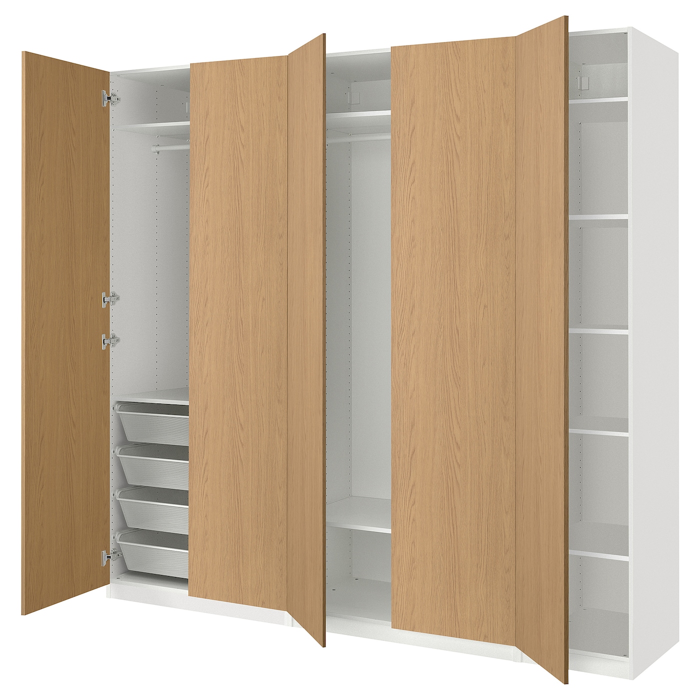 IKEA PAX / STORKLINTA kombinacja szafy, biały/imit. dębu, 250x60x236 cm
